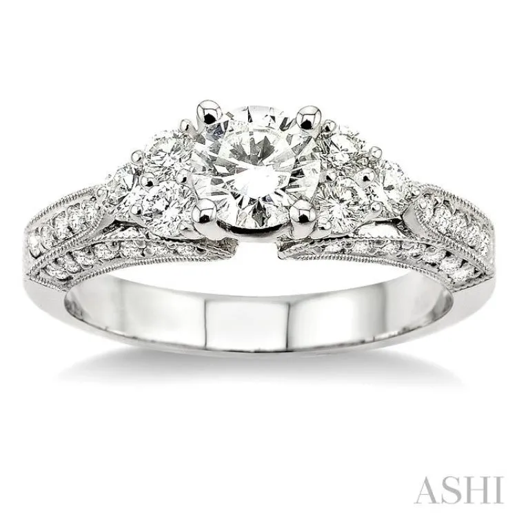 1 1/4 Ctw Diamond Engagement Ring with 5/8 Ct Round Cut Center Stone in 14K White Gold