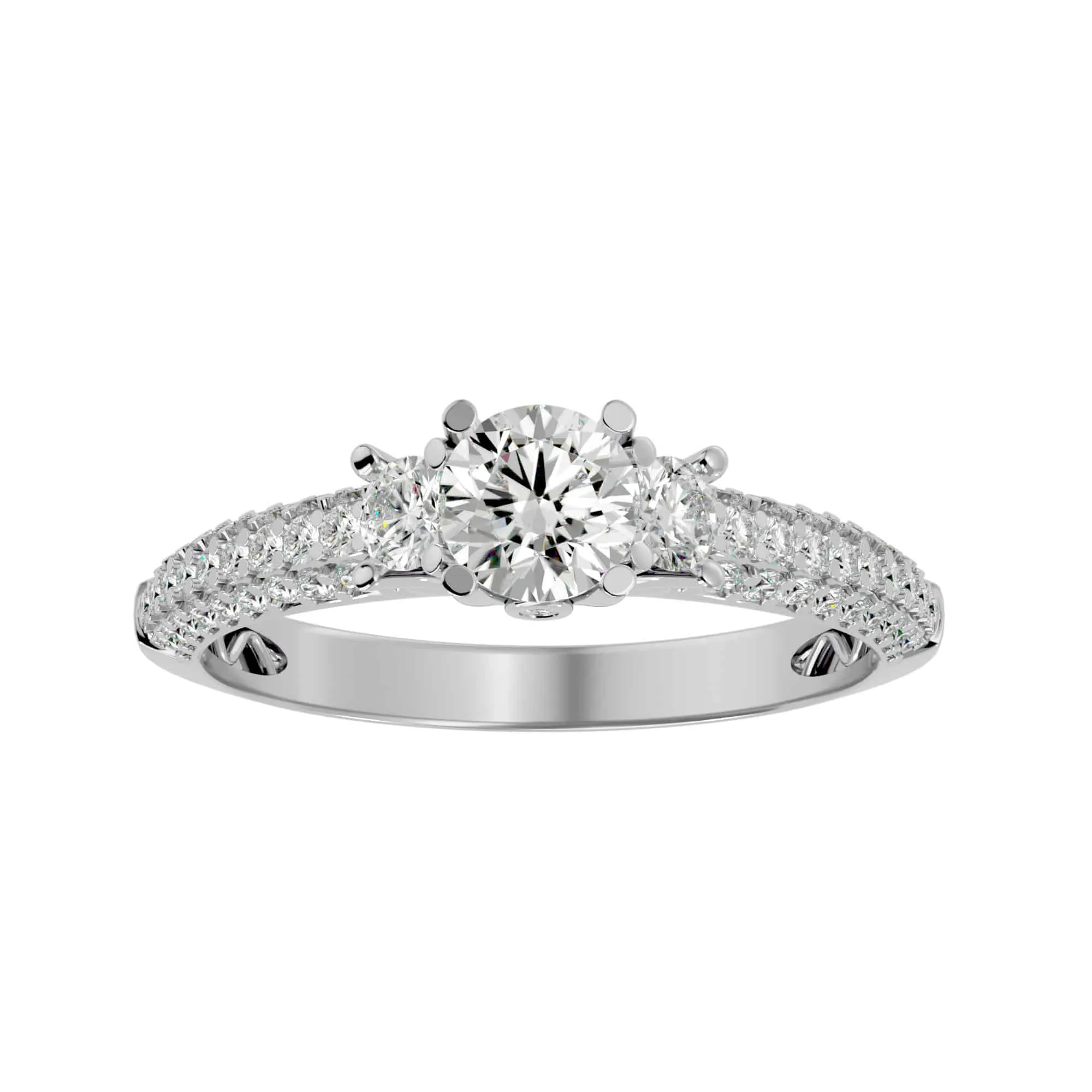 1.52ct RX Three Ston Micro-Pave Diamond  Engagement Ring