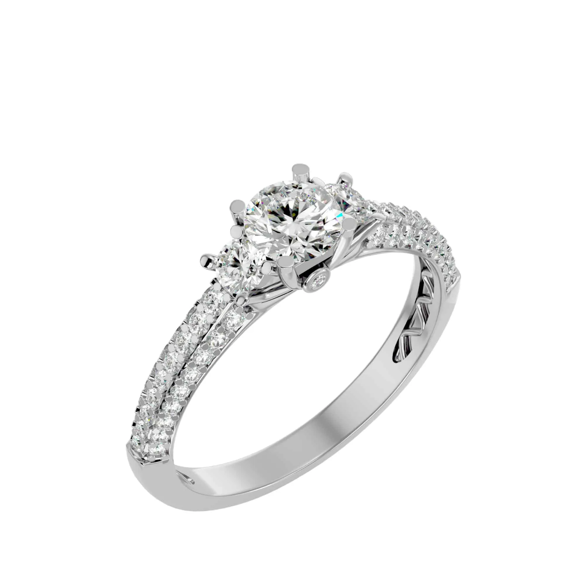 1.52ct RX Three Ston Micro-Pave Diamond  Engagement Ring