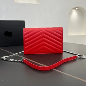 19cm red silver chain ball patterned leather envelope 393953