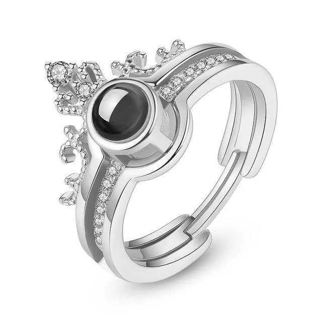 925 Sterling Silver New 100 Languages "I Love You" Memory Crown Couple Rings
