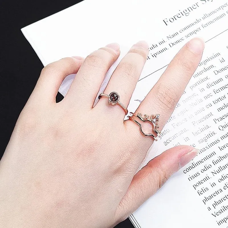 925 Sterling Silver New 100 Languages "I Love You" Memory Crown Couple Rings