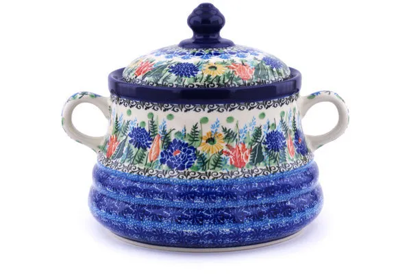 9" Jar with Lid and Handles - Splendid Blue Bell