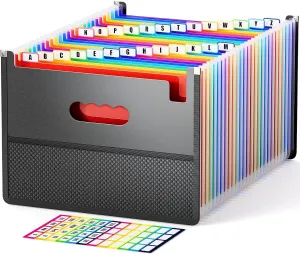 ABC life 26 Pockets Accordian File Organizer,Expanding Filing Box with Mesh Bag,Expandable A4/Letter Size Folder, Accordion Document Organizer,Portable Bill/Receipt Folders with A-Z Alphabetical Tabs