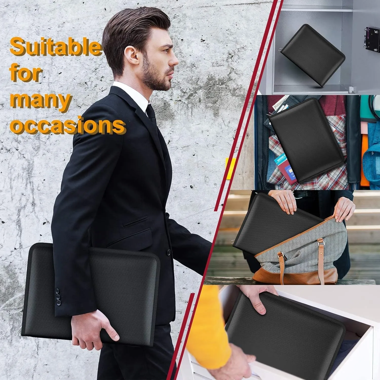 ABC life Fireproof File Folder Letter Size,Waterproof Important Paper Document Organizer,13 Pockets A4 Water Resistant Document Holder Money Briefcase,Silicone Coated Safe Storage Pouch with Zipper