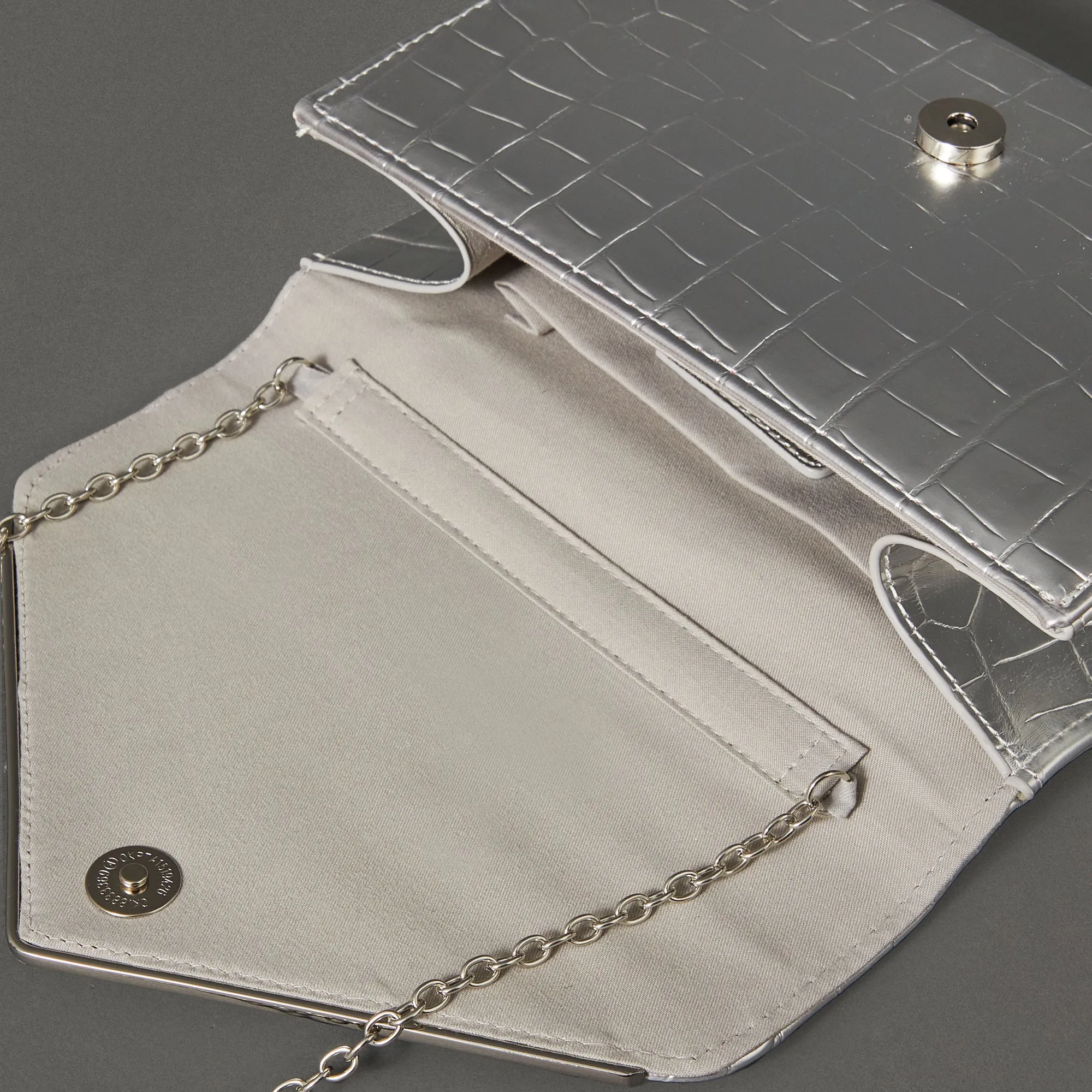 Accessorize London Women's Silver Milly Croc Clutch Bag
