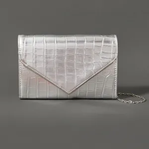 Accessorize London Women's Silver Milly Croc Clutch Bag
