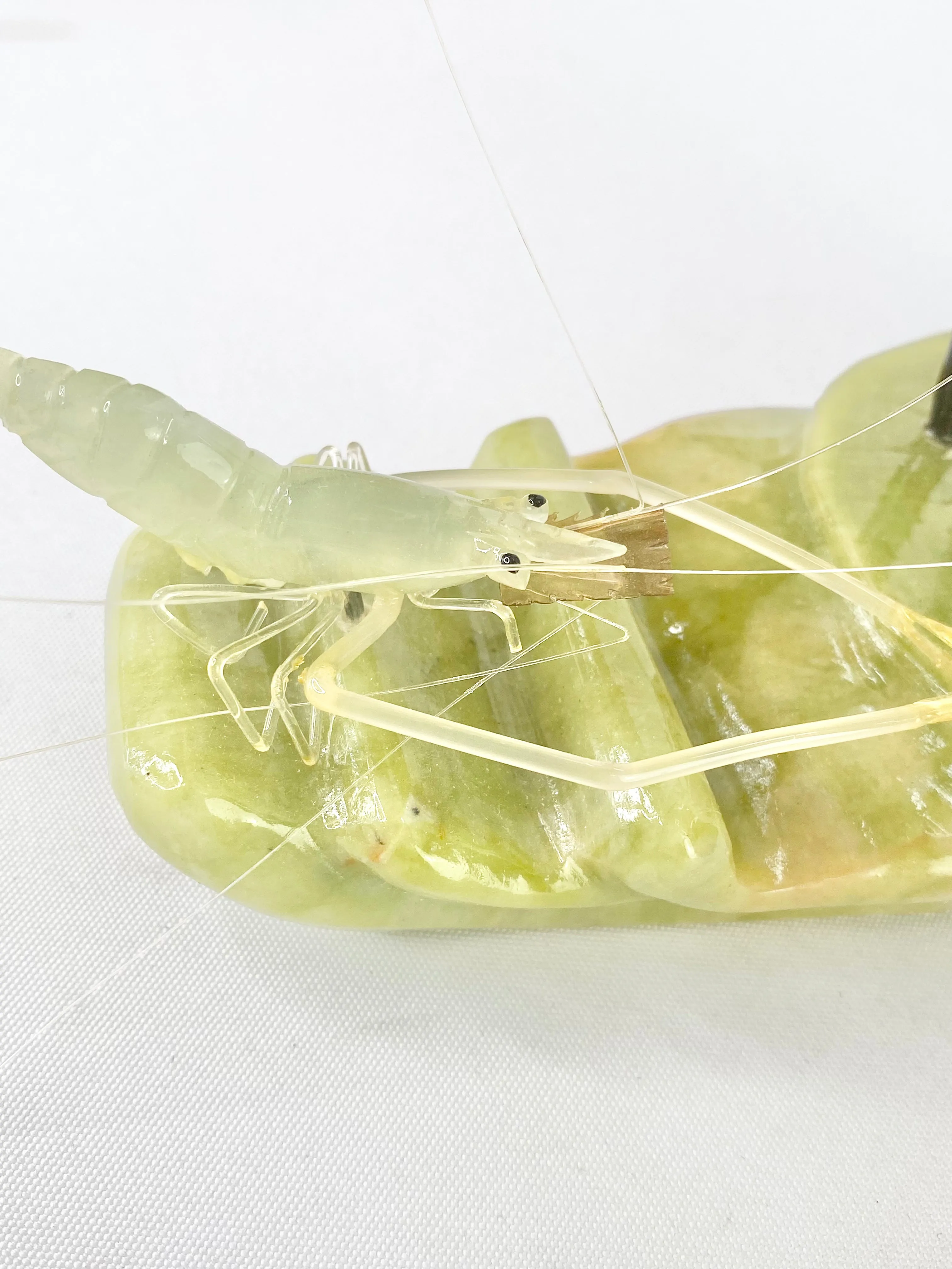 Antique Carved Agate Shrimp Sculpture