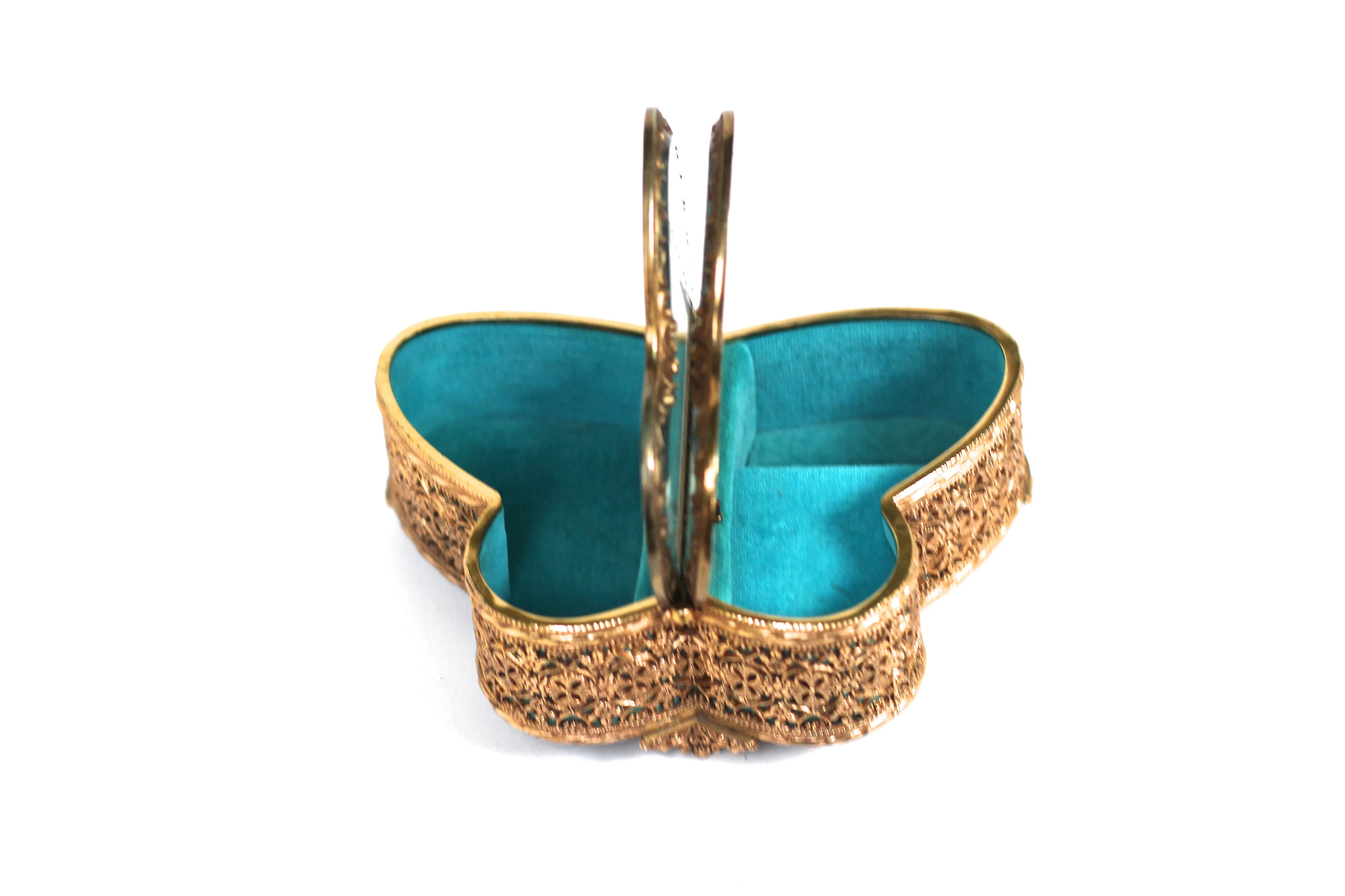Antique Rare Teal Butterfly Jewelry Music Box
