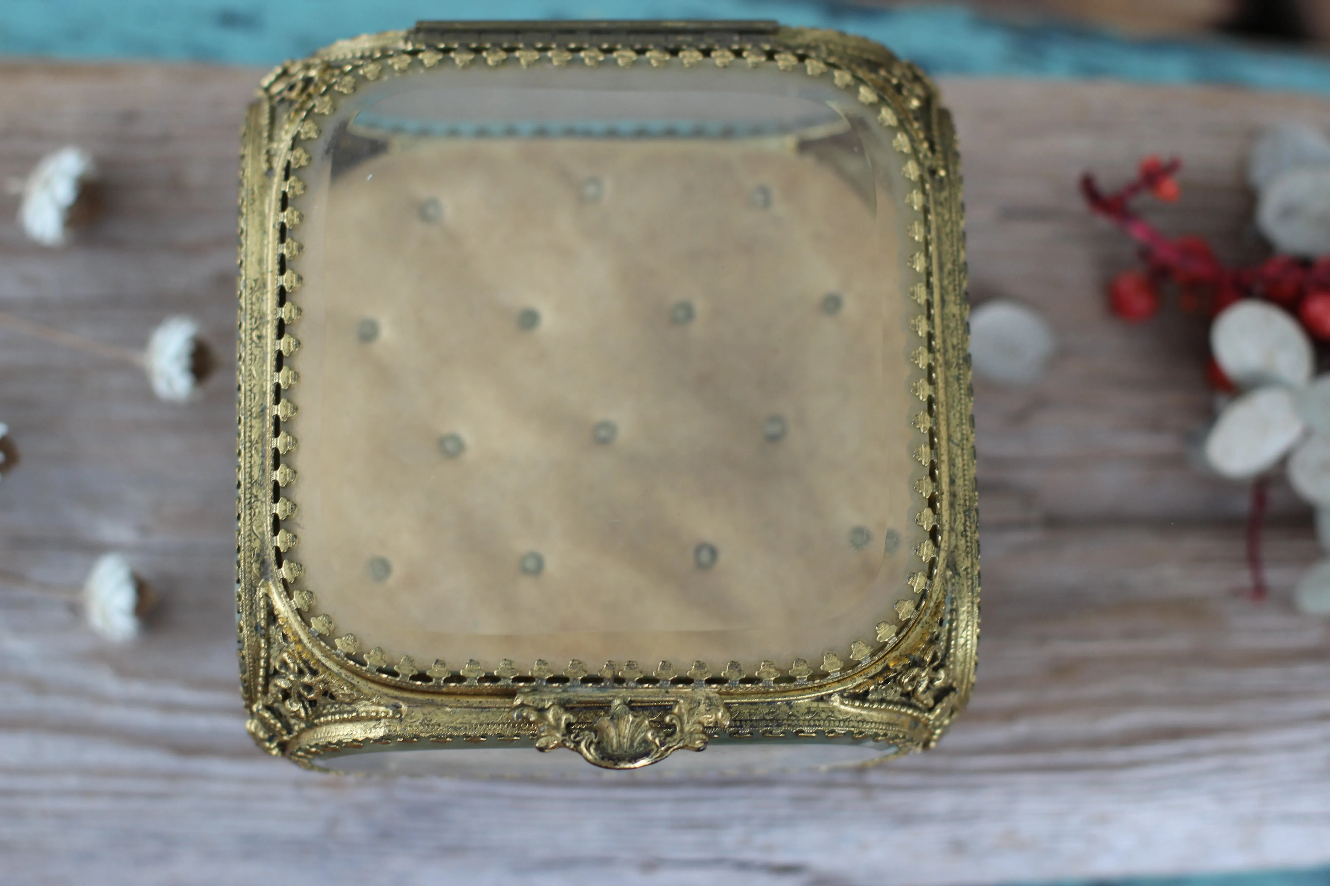 Antique Tuft Ormolu Filigree Jewelry Box