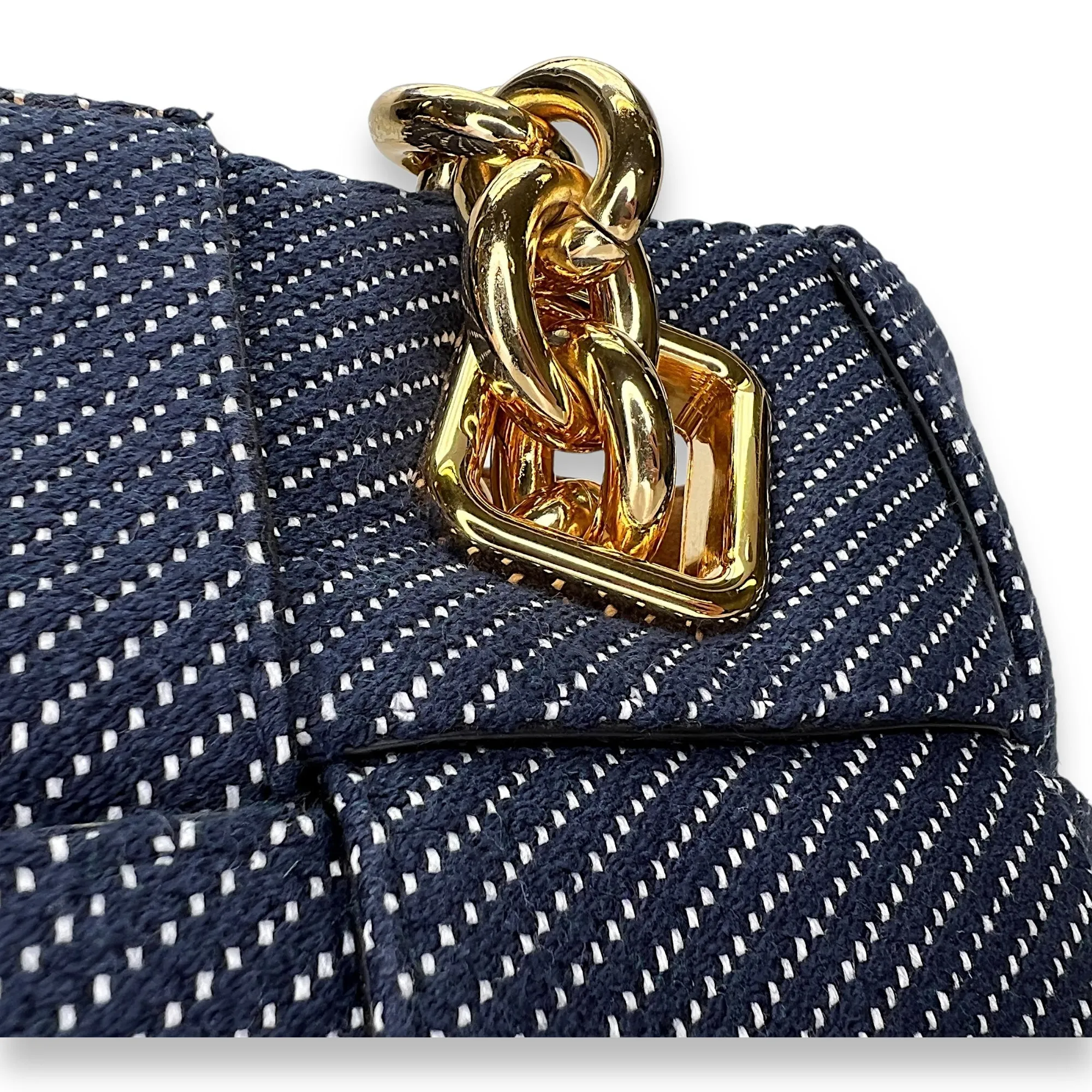 Arco Chain Blue Shoulder Bag in Denim, Gold hardware