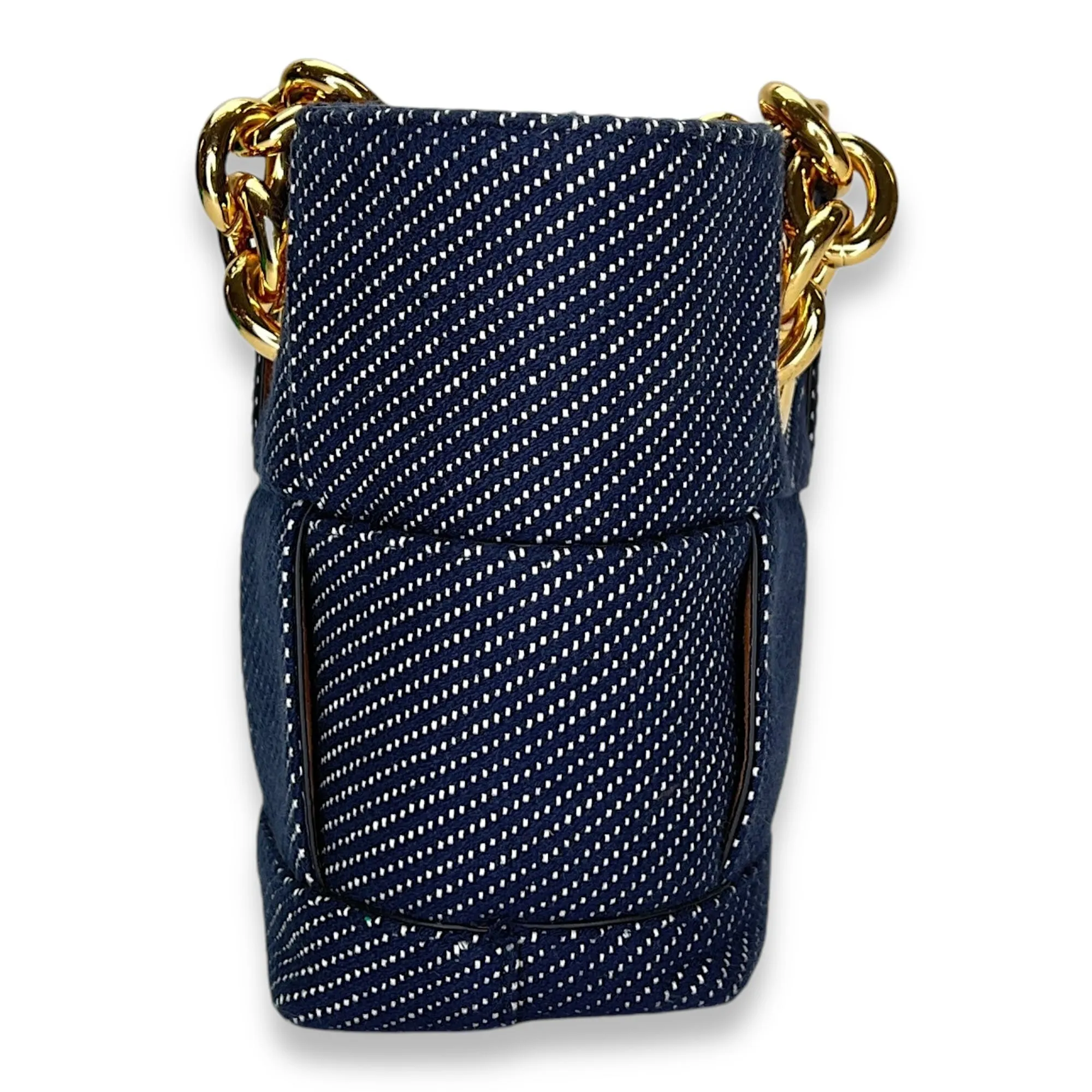 Arco Chain Blue Shoulder Bag in Denim, Gold hardware