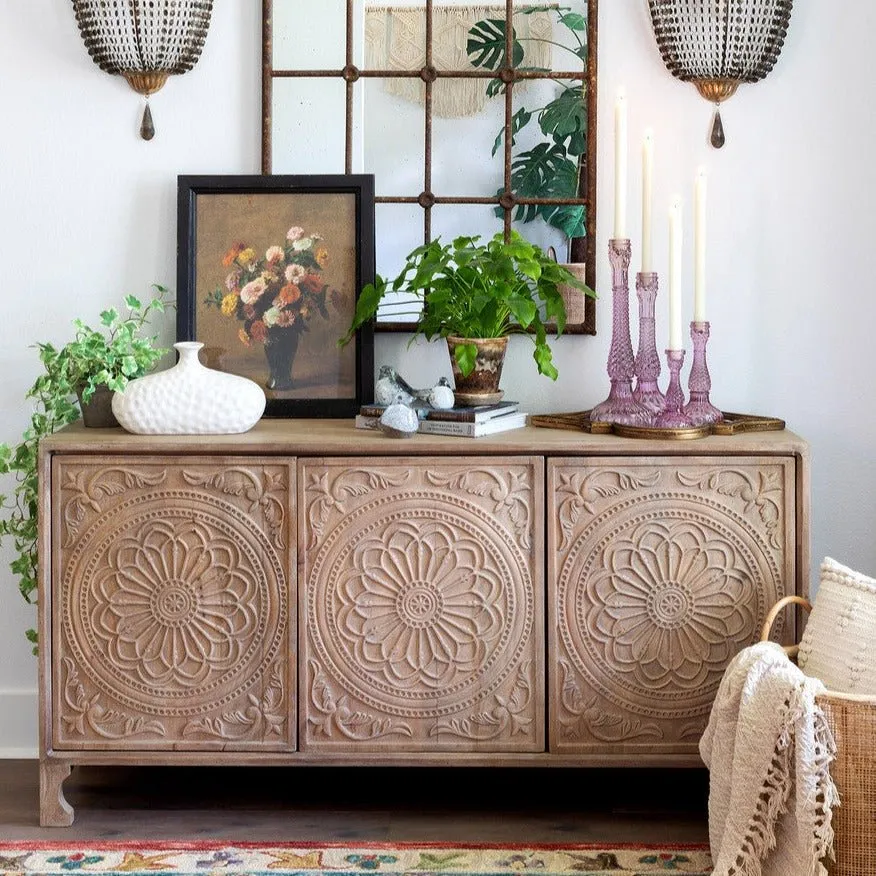 Aster Hand Carved Wood Sideboard