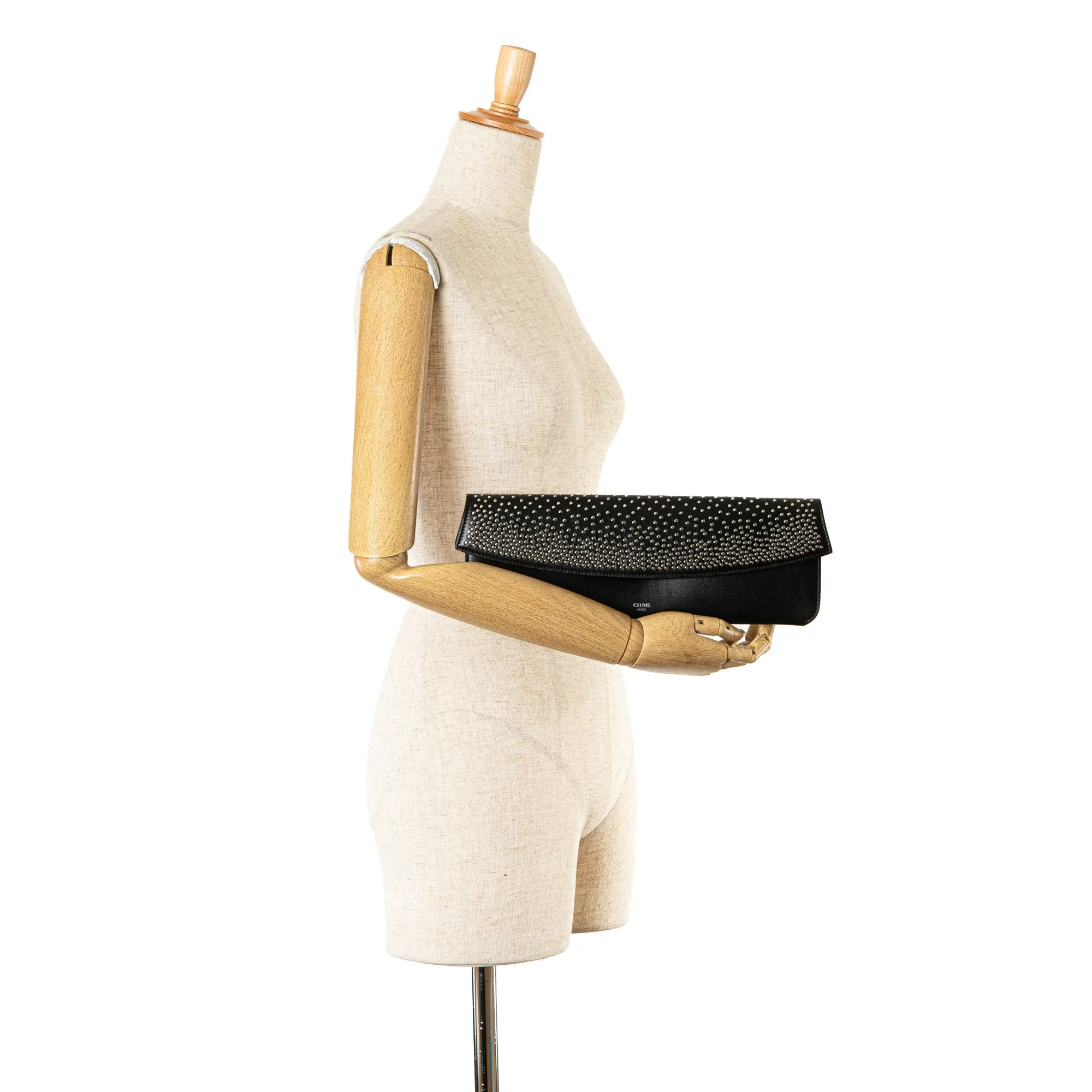 Black Celine Studded Leather Evening Long Clutch