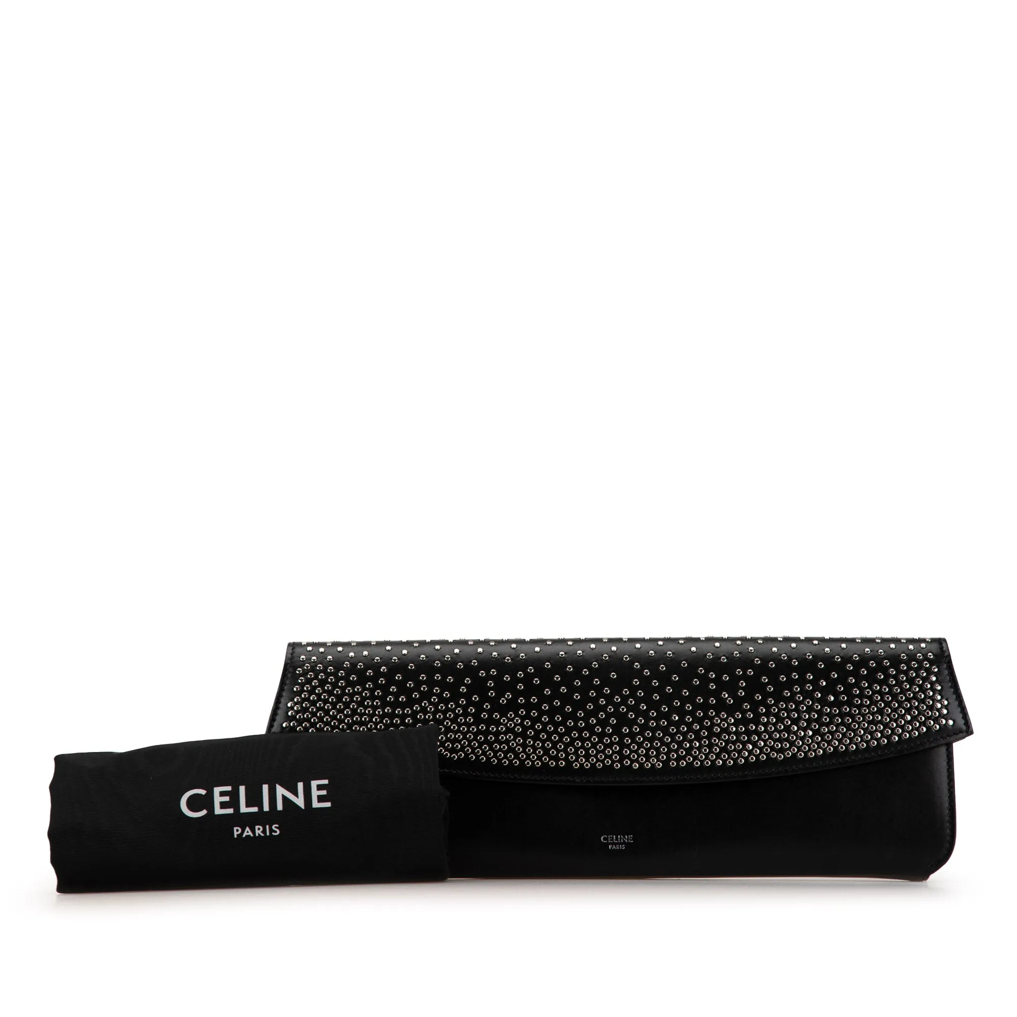 Black Celine Studded Leather Evening Long Clutch