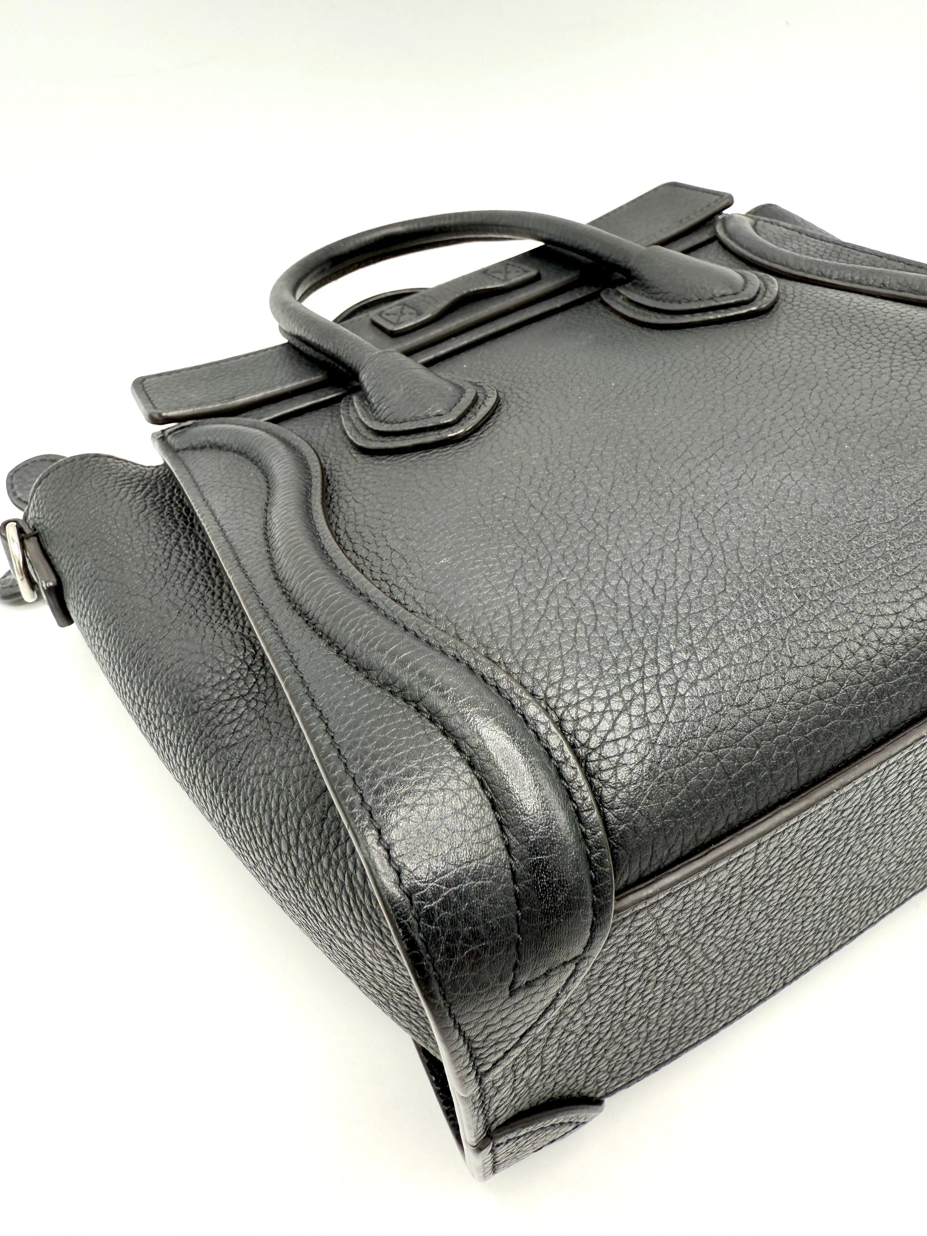 Black Pebbled Leather SHW Nano Luggage Tote