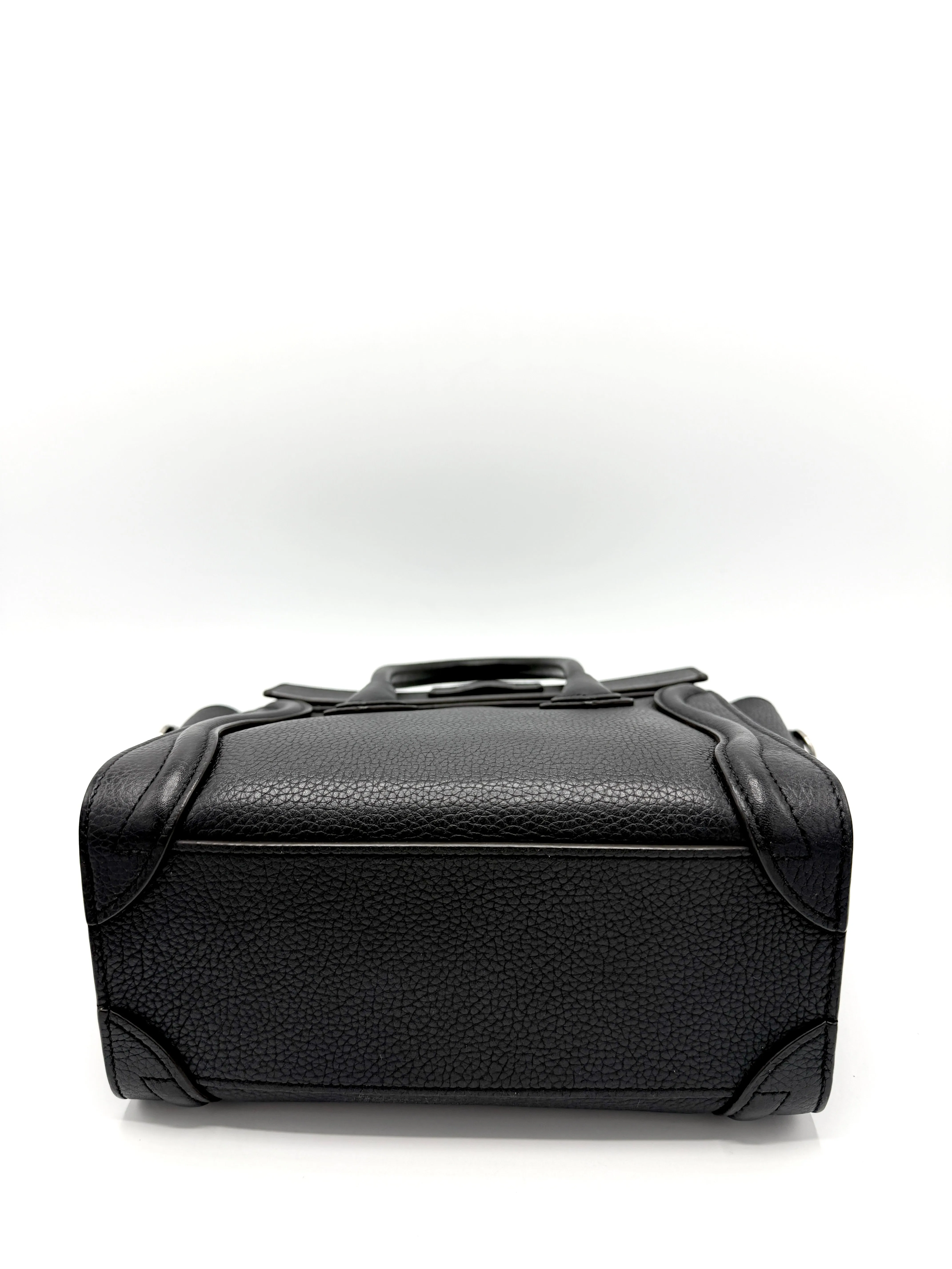 Black Pebbled Leather SHW Nano Luggage Tote