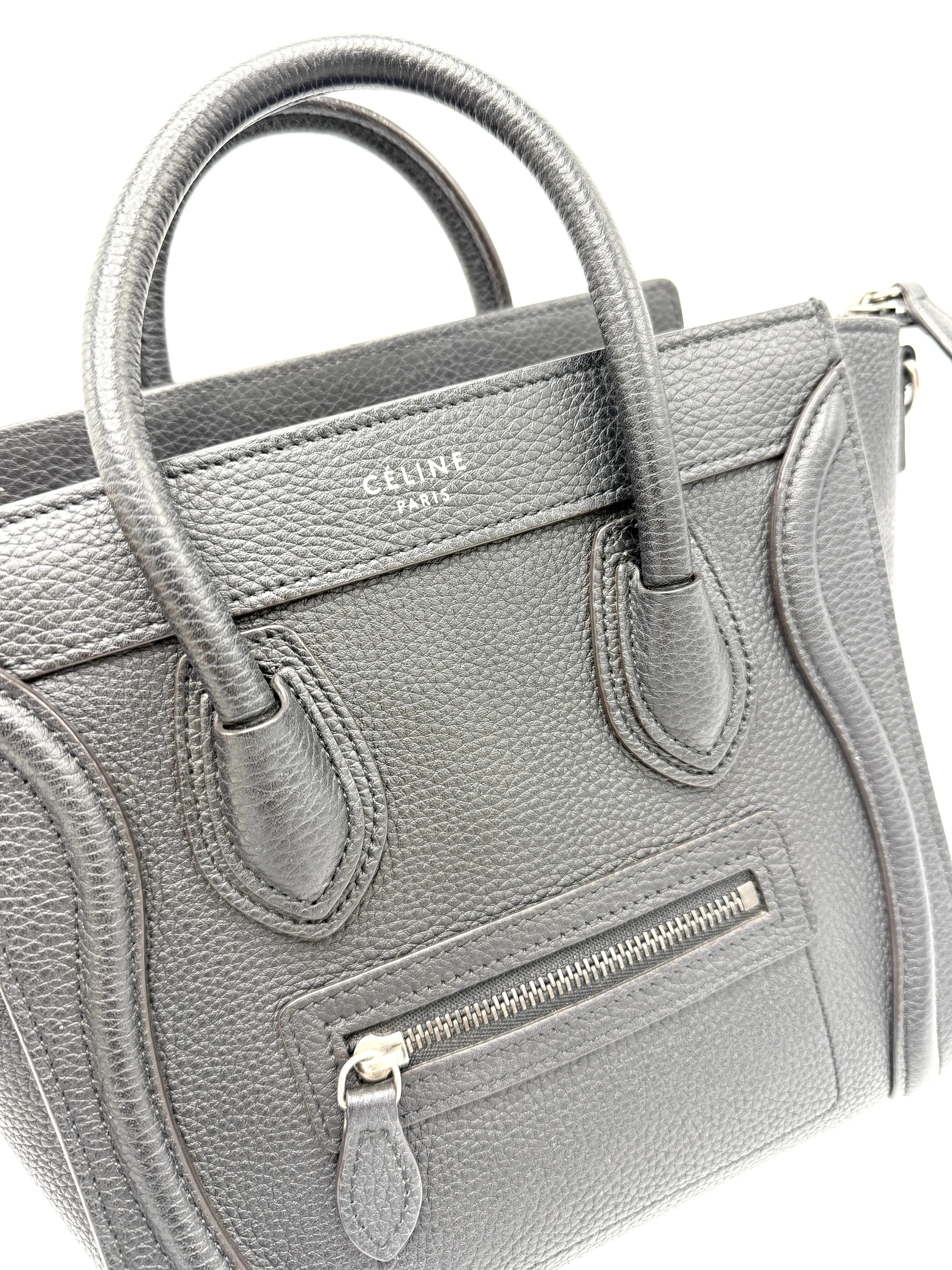 Black Pebbled Leather SHW Nano Luggage Tote