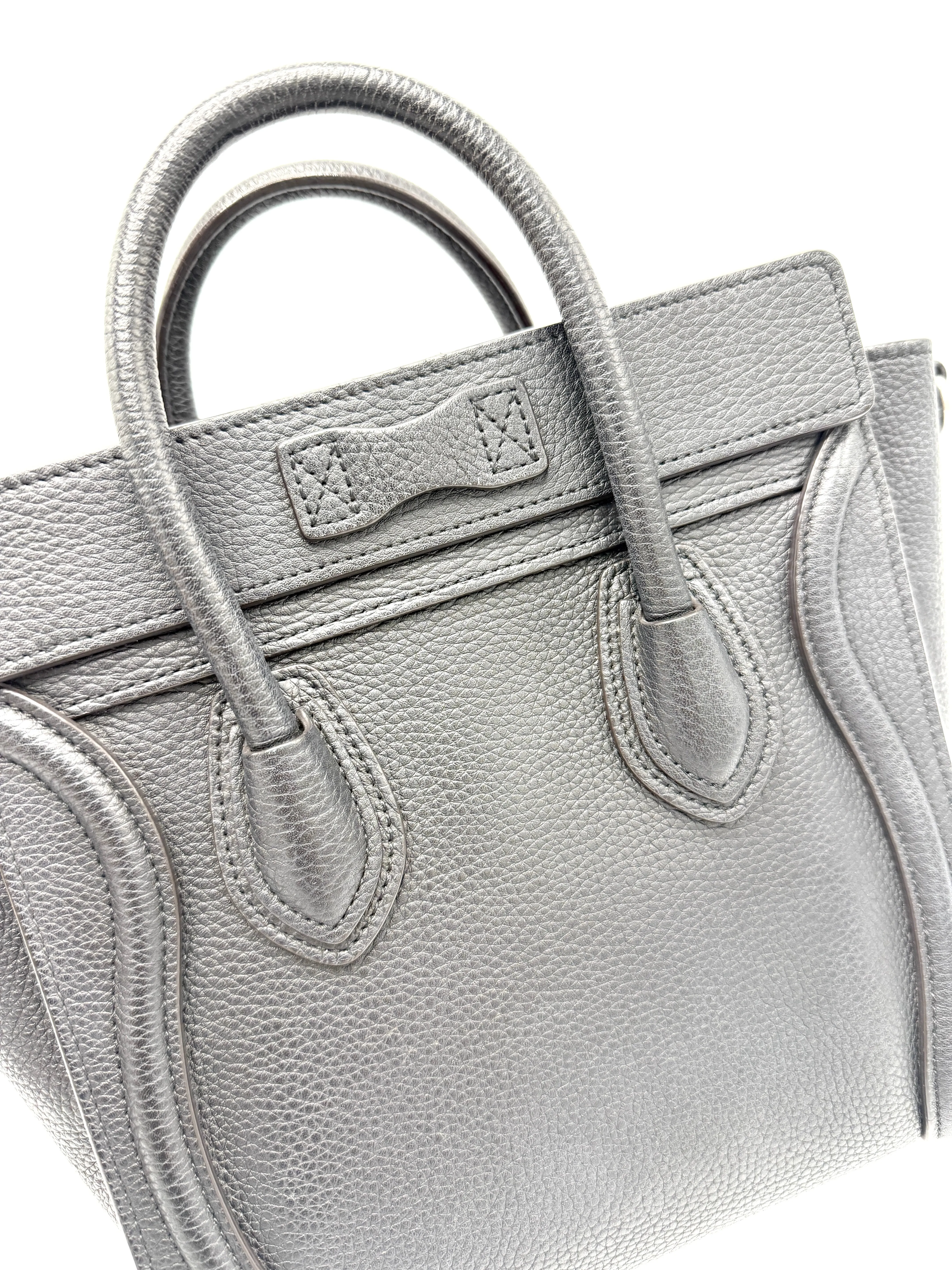 Black Pebbled Leather SHW Nano Luggage Tote