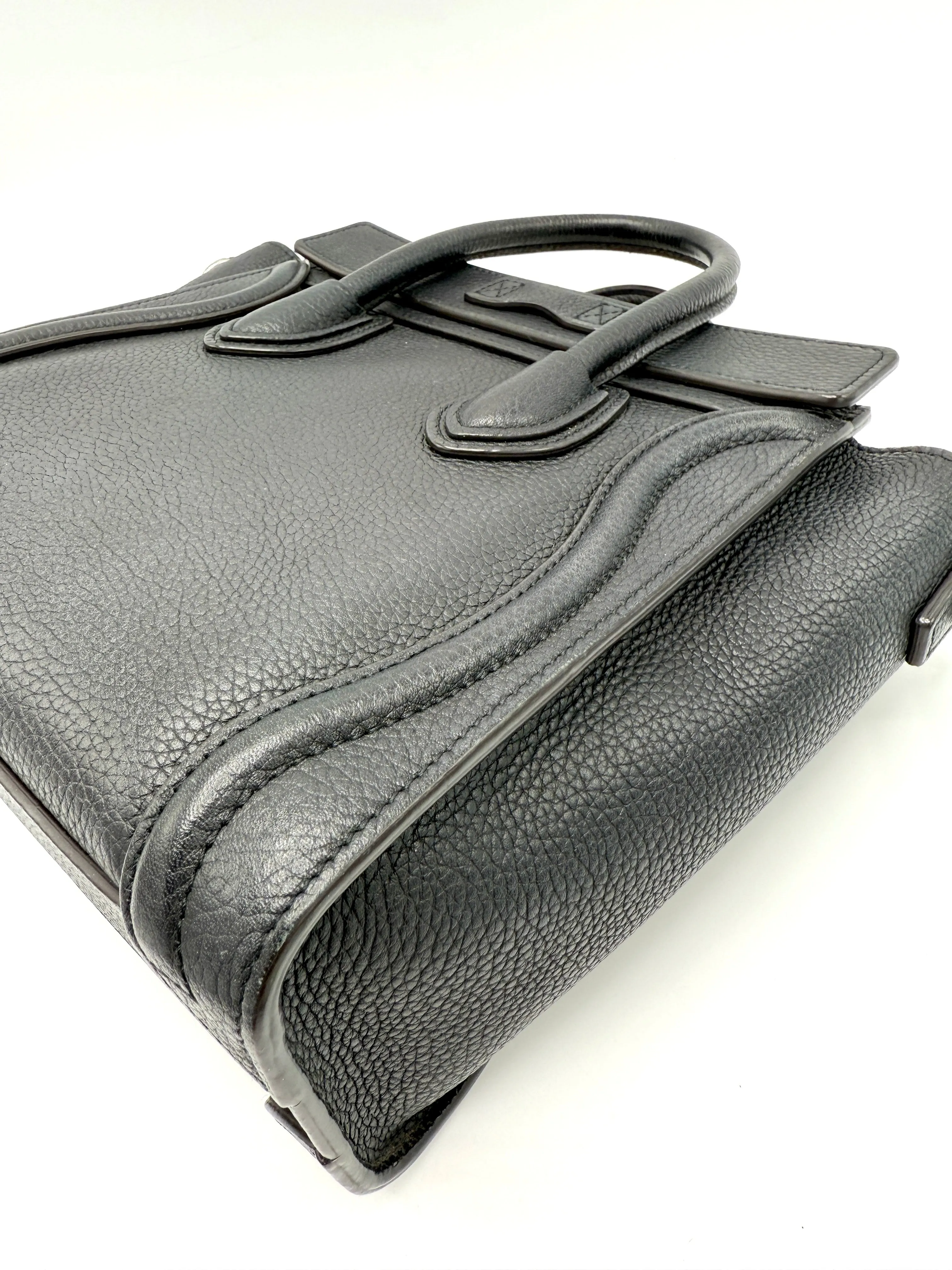 Black Pebbled Leather SHW Nano Luggage Tote
