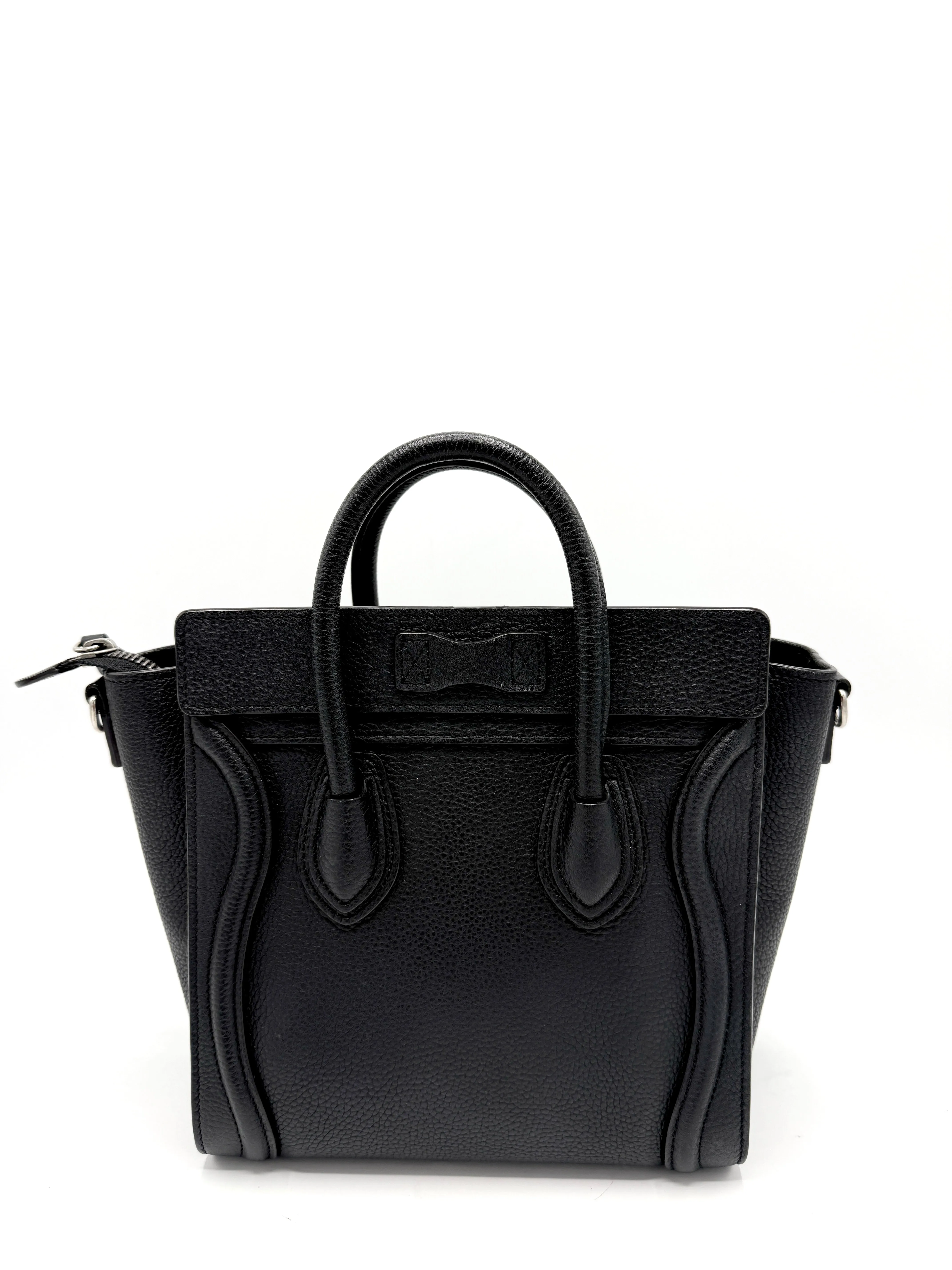 Black Pebbled Leather SHW Nano Luggage Tote