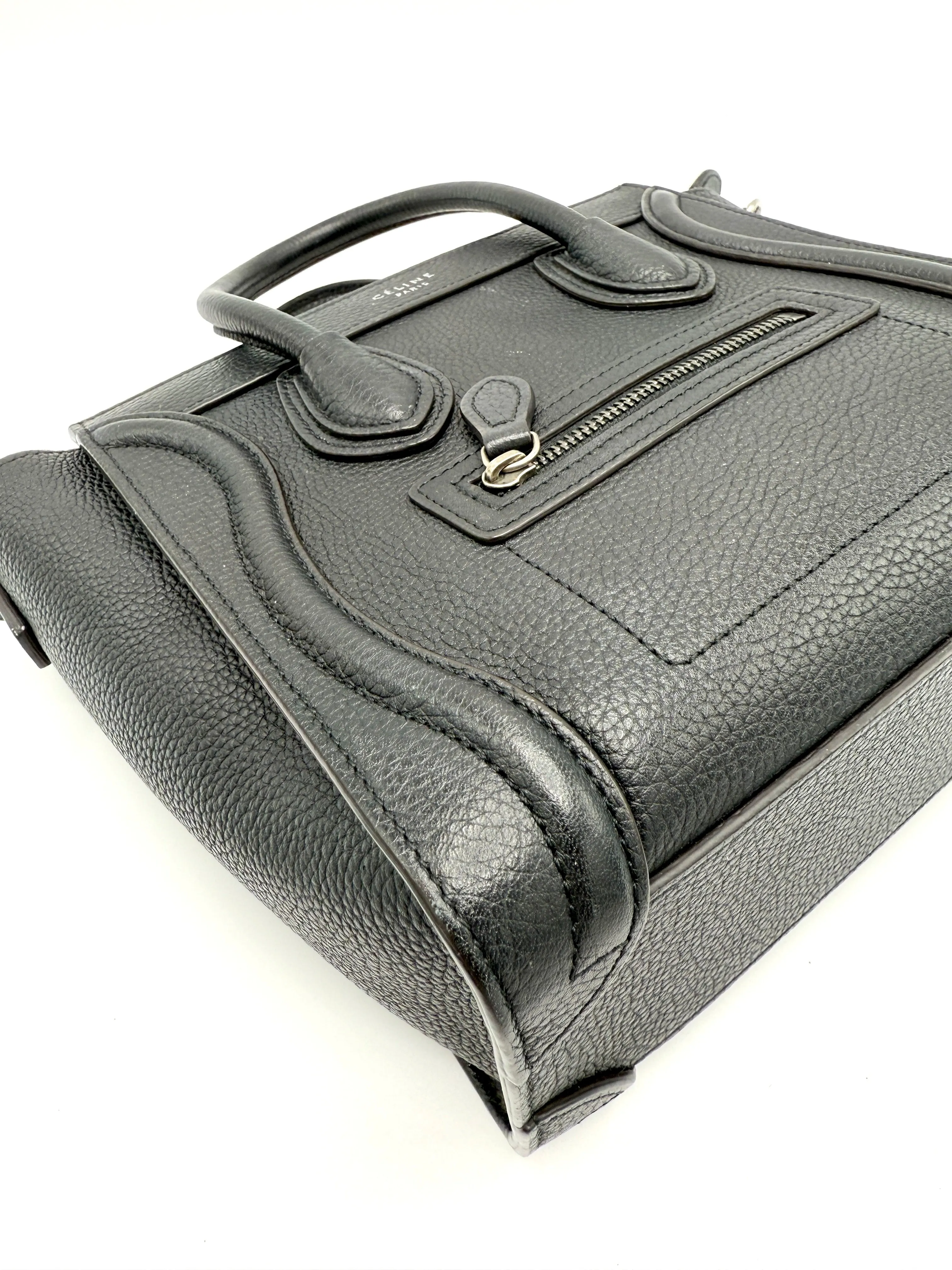 Black Pebbled Leather SHW Nano Luggage Tote