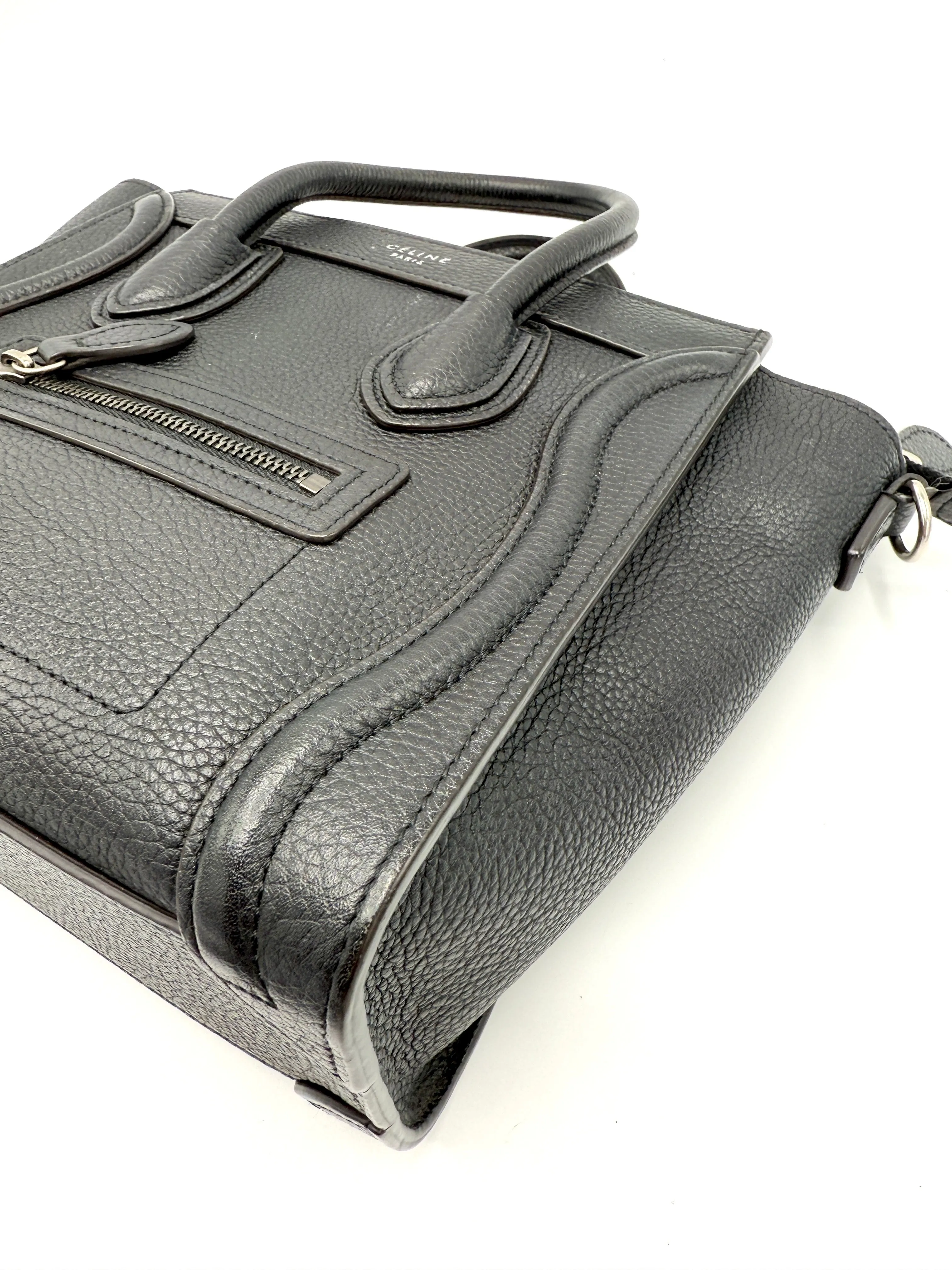 Black Pebbled Leather SHW Nano Luggage Tote