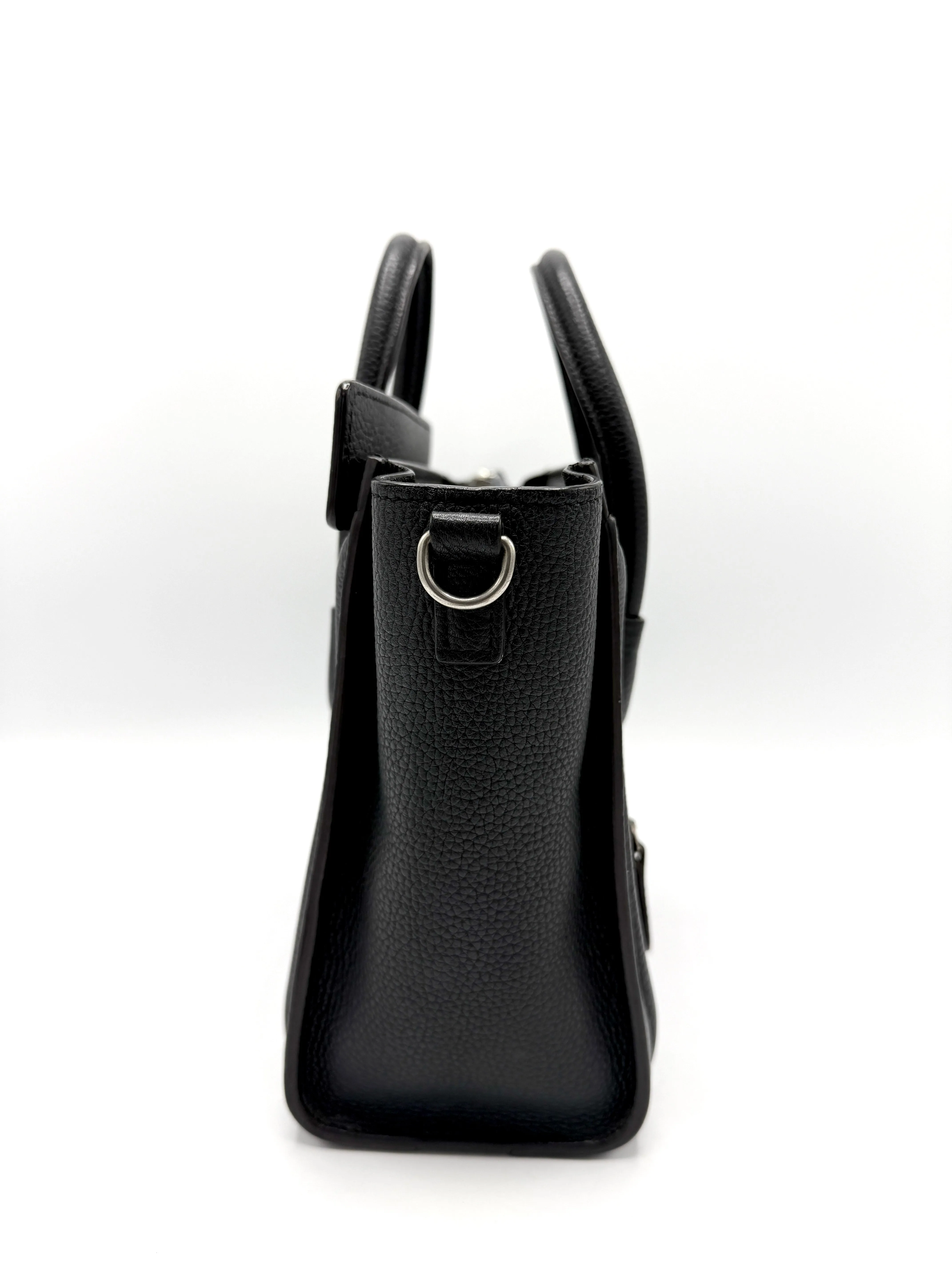 Black Pebbled Leather SHW Nano Luggage Tote