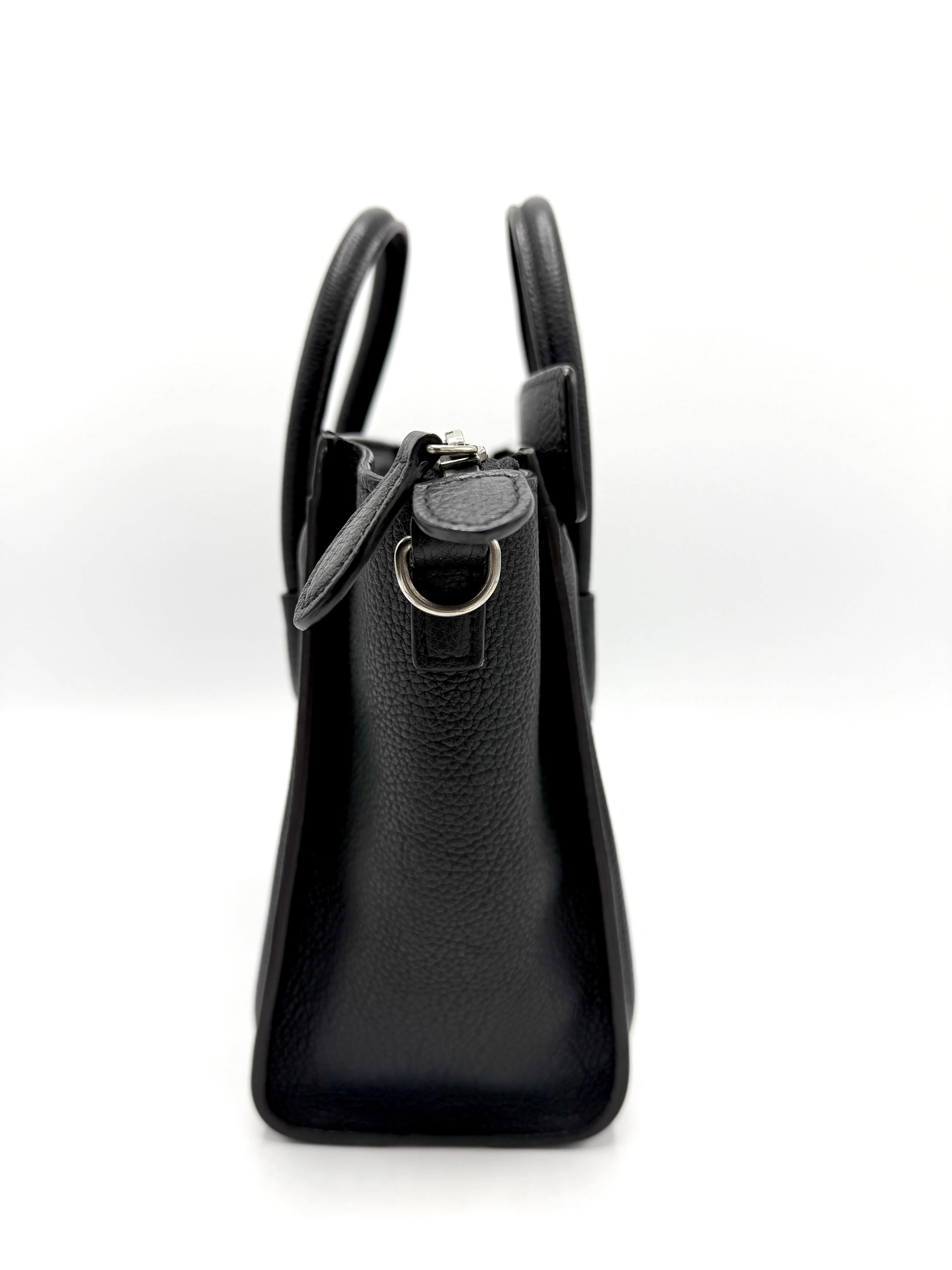 Black Pebbled Leather SHW Nano Luggage Tote