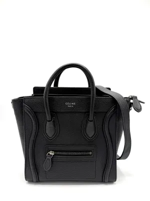 Black Pebbled Leather SHW Nano Luggage Tote