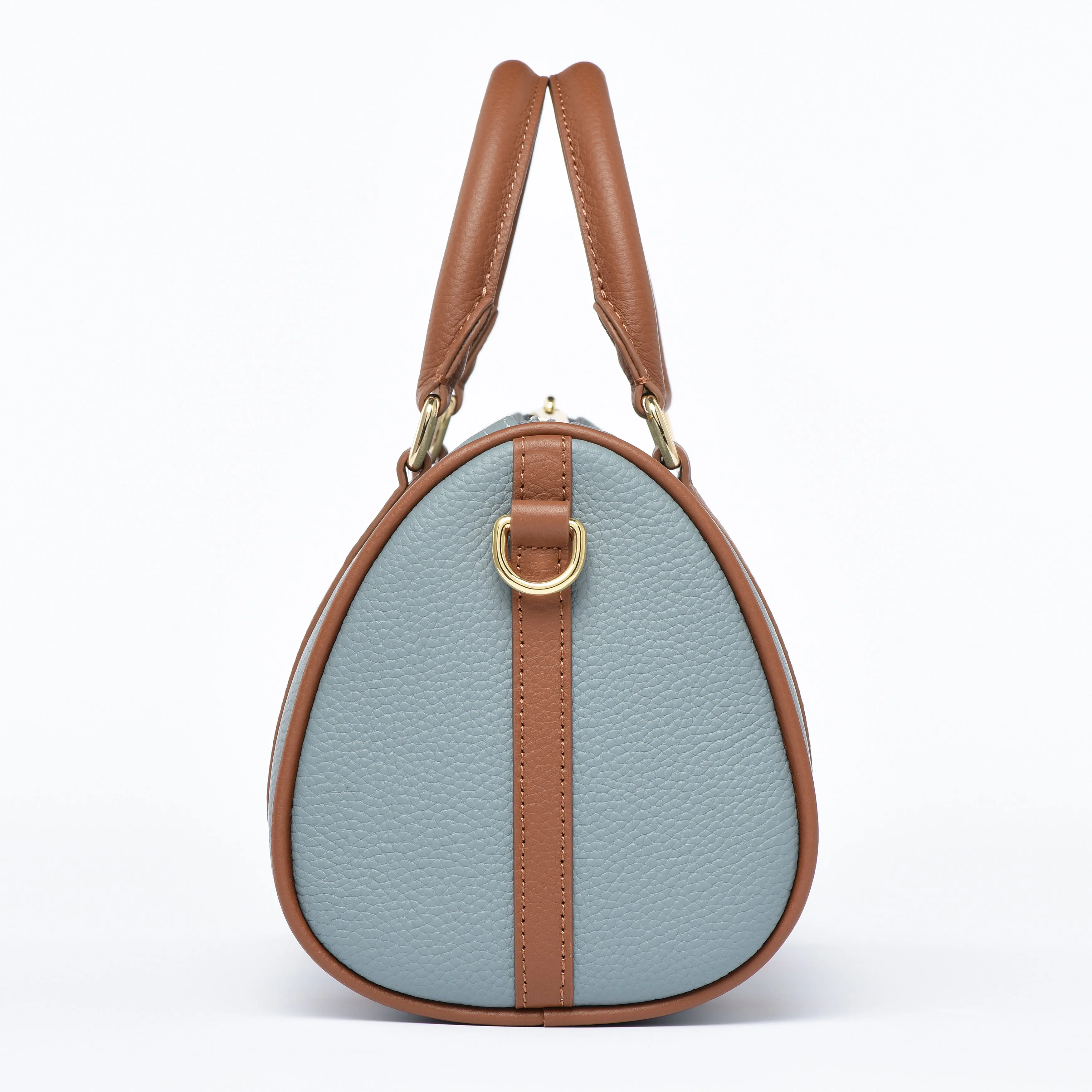 Blue / Brown Grained leather  - Mini Boston bag