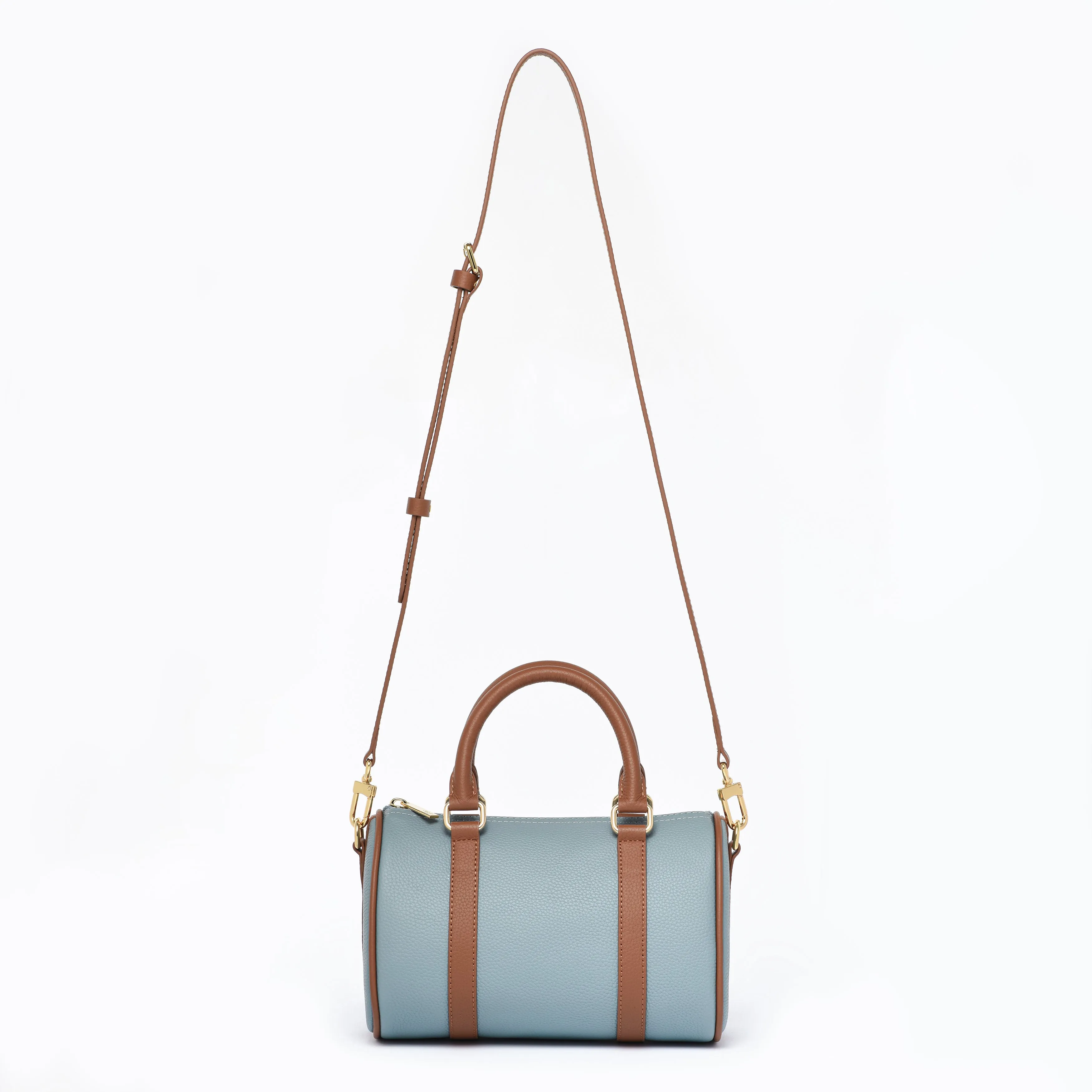 Blue / Brown Grained leather  - Mini Boston bag