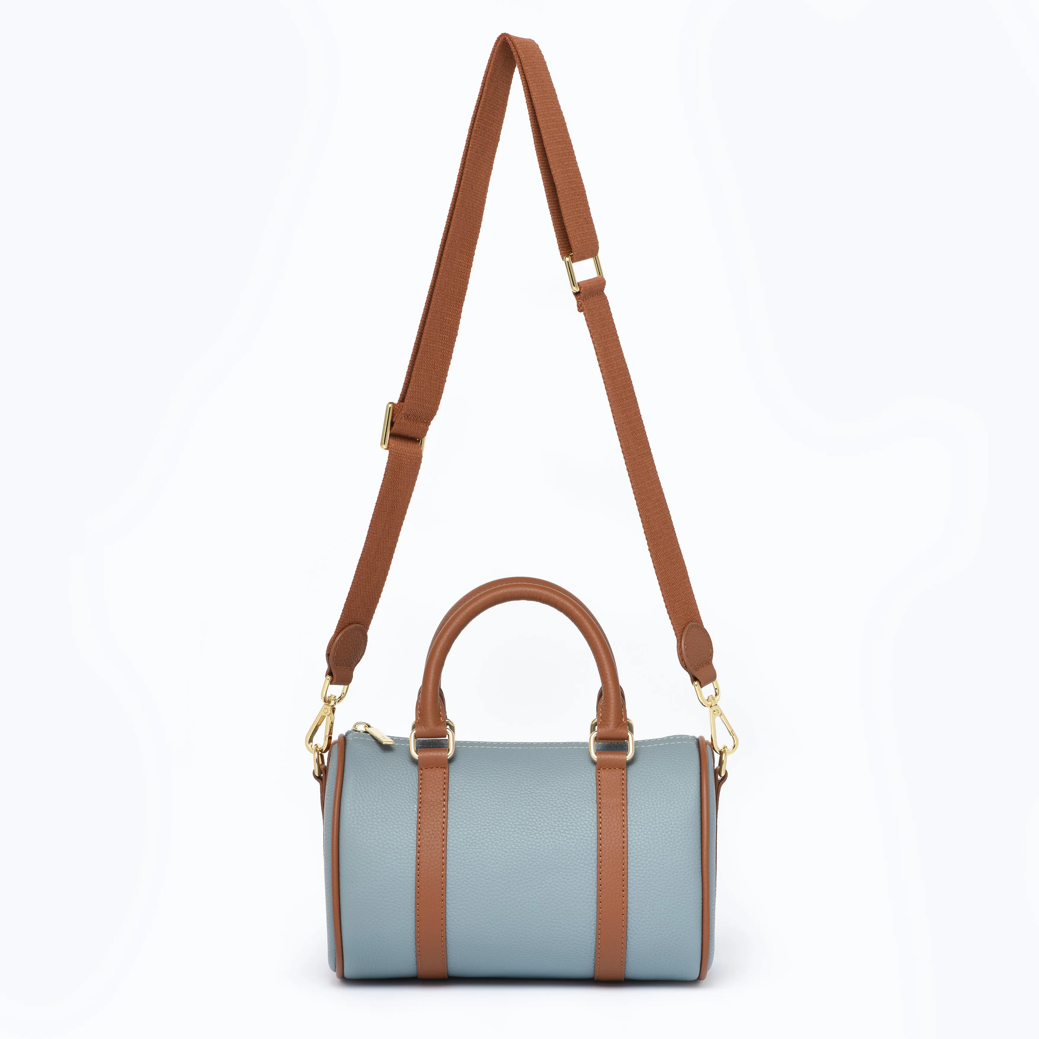 Blue / Brown Grained leather  - Mini Boston bag