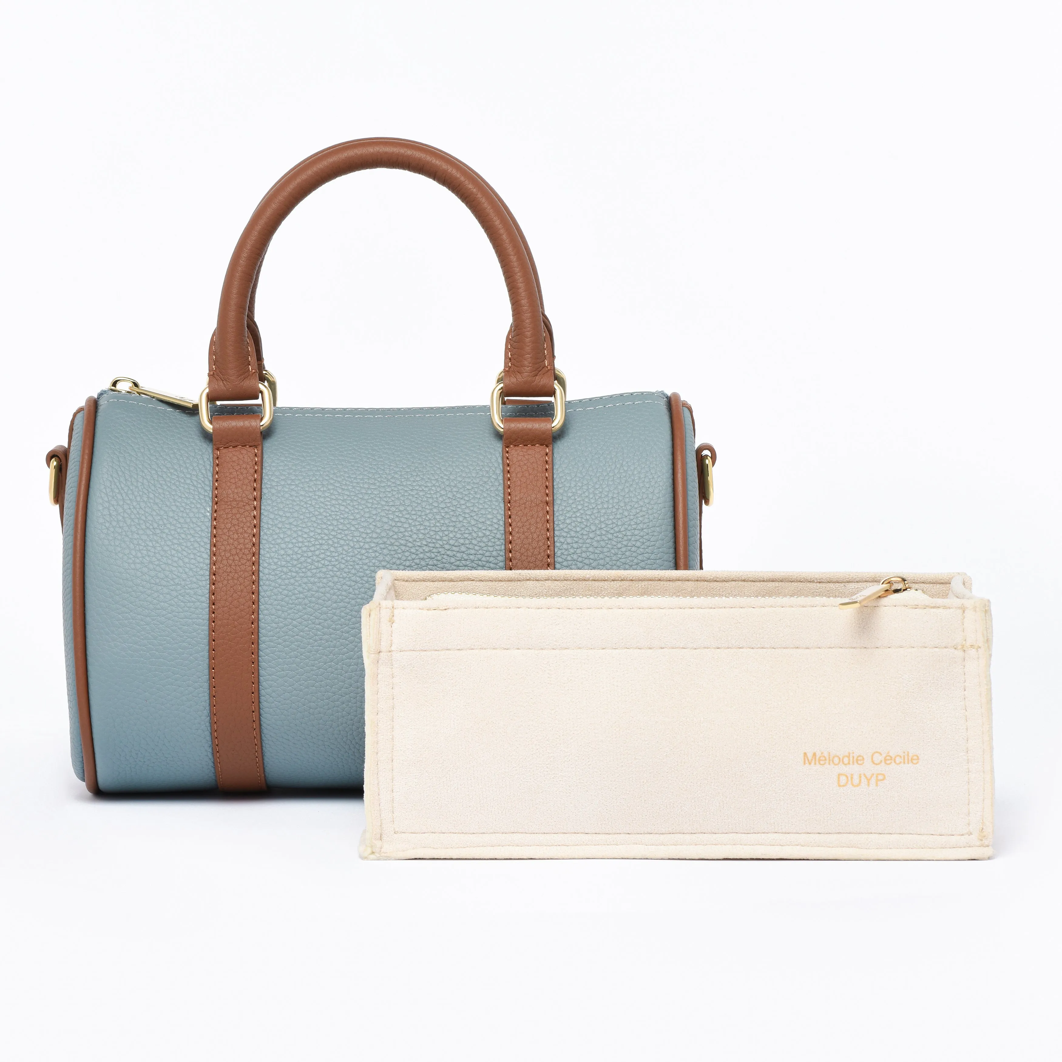 Blue / Brown Grained leather  - Mini Boston bag