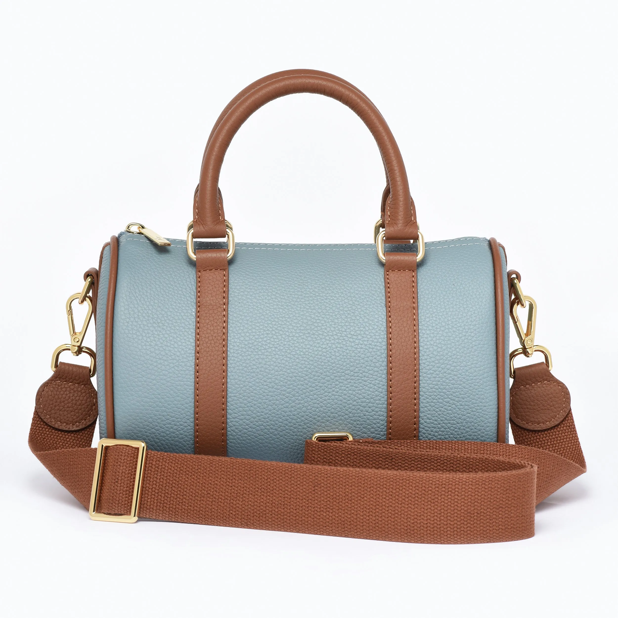 Blue / Brown Grained leather  - Mini Boston bag