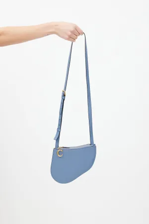 Blue Leather Saddle Triple Zip Crossbody Bag