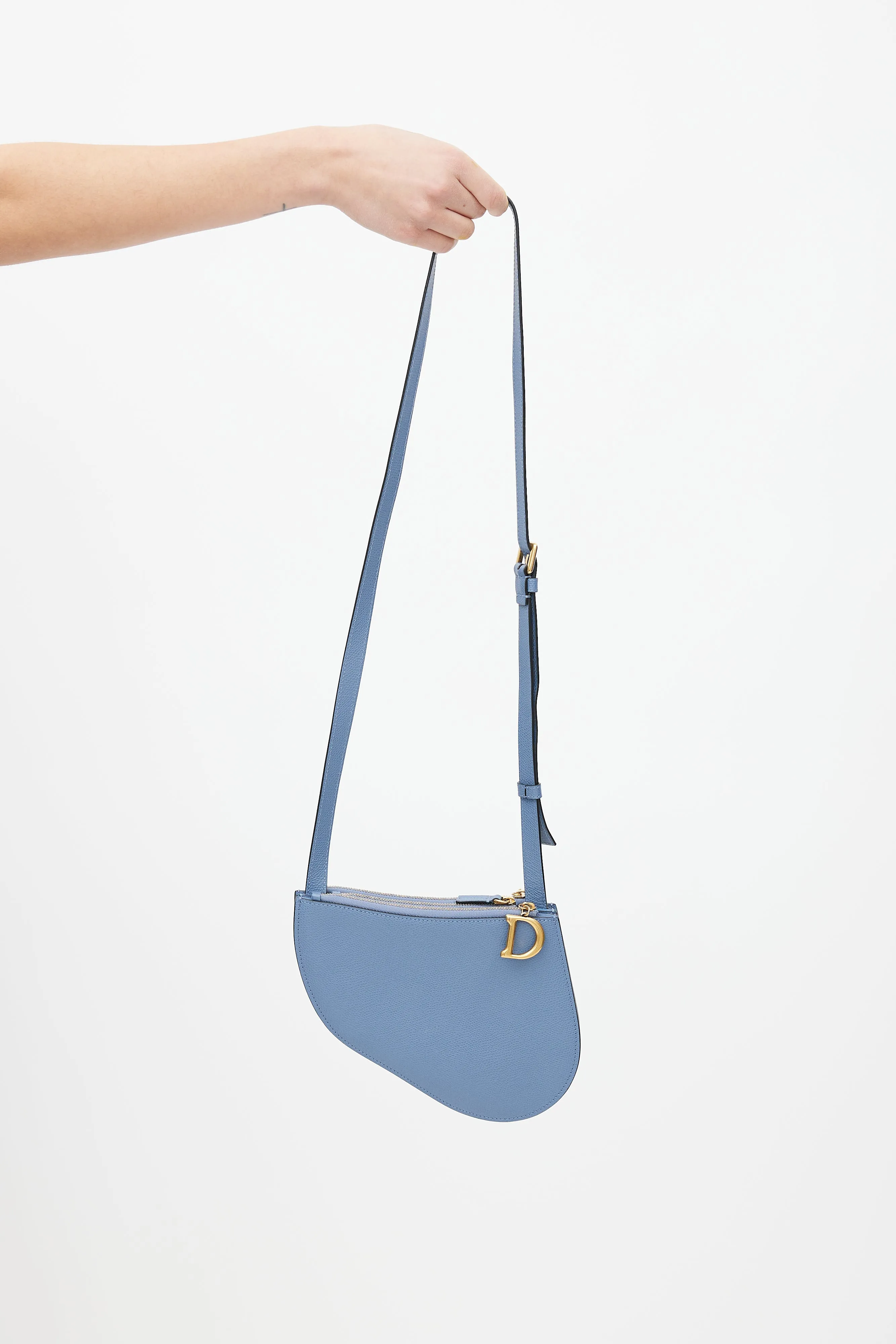 Blue Leather Saddle Triple Zip Crossbody Bag