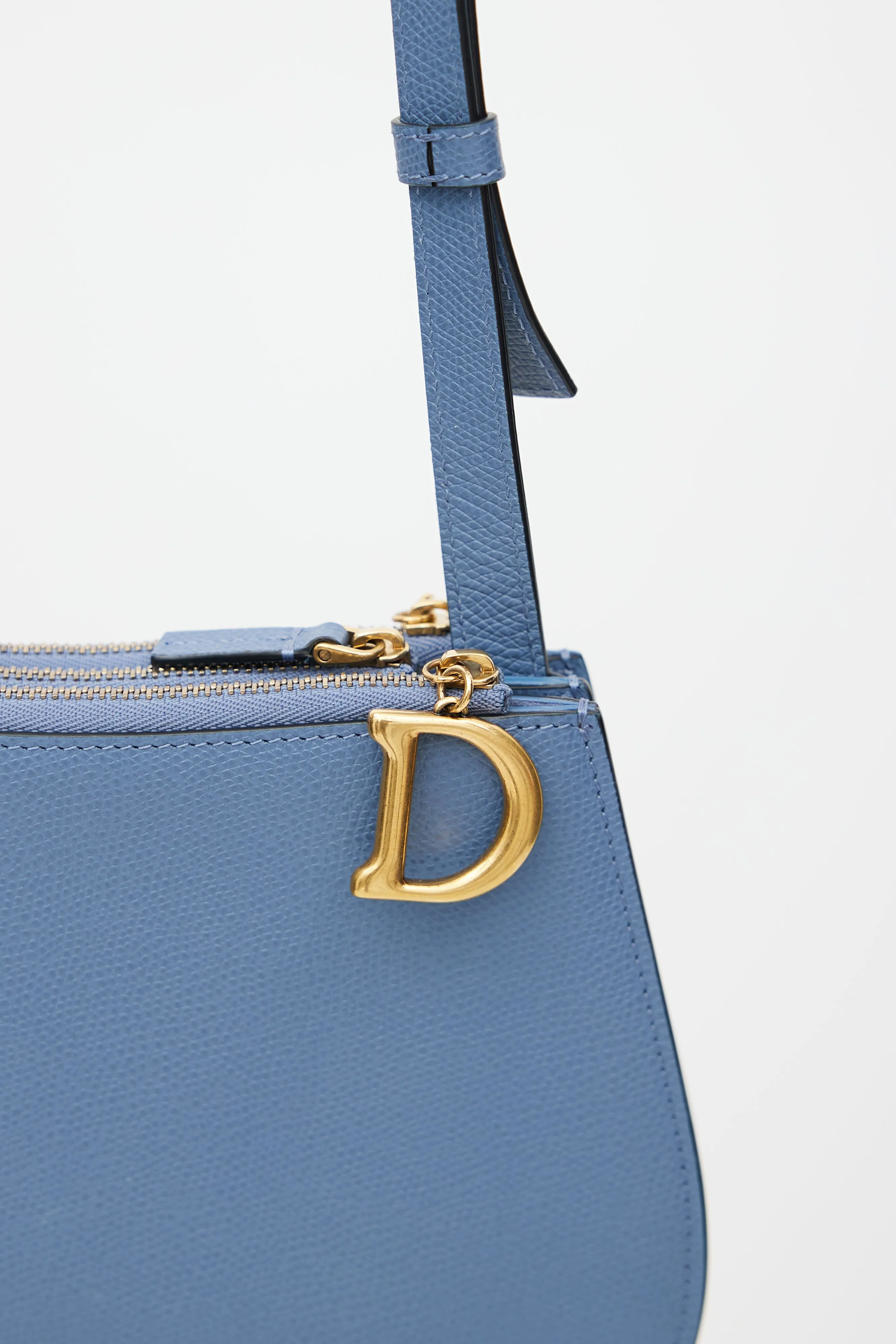 Blue Leather Saddle Triple Zip Crossbody Bag