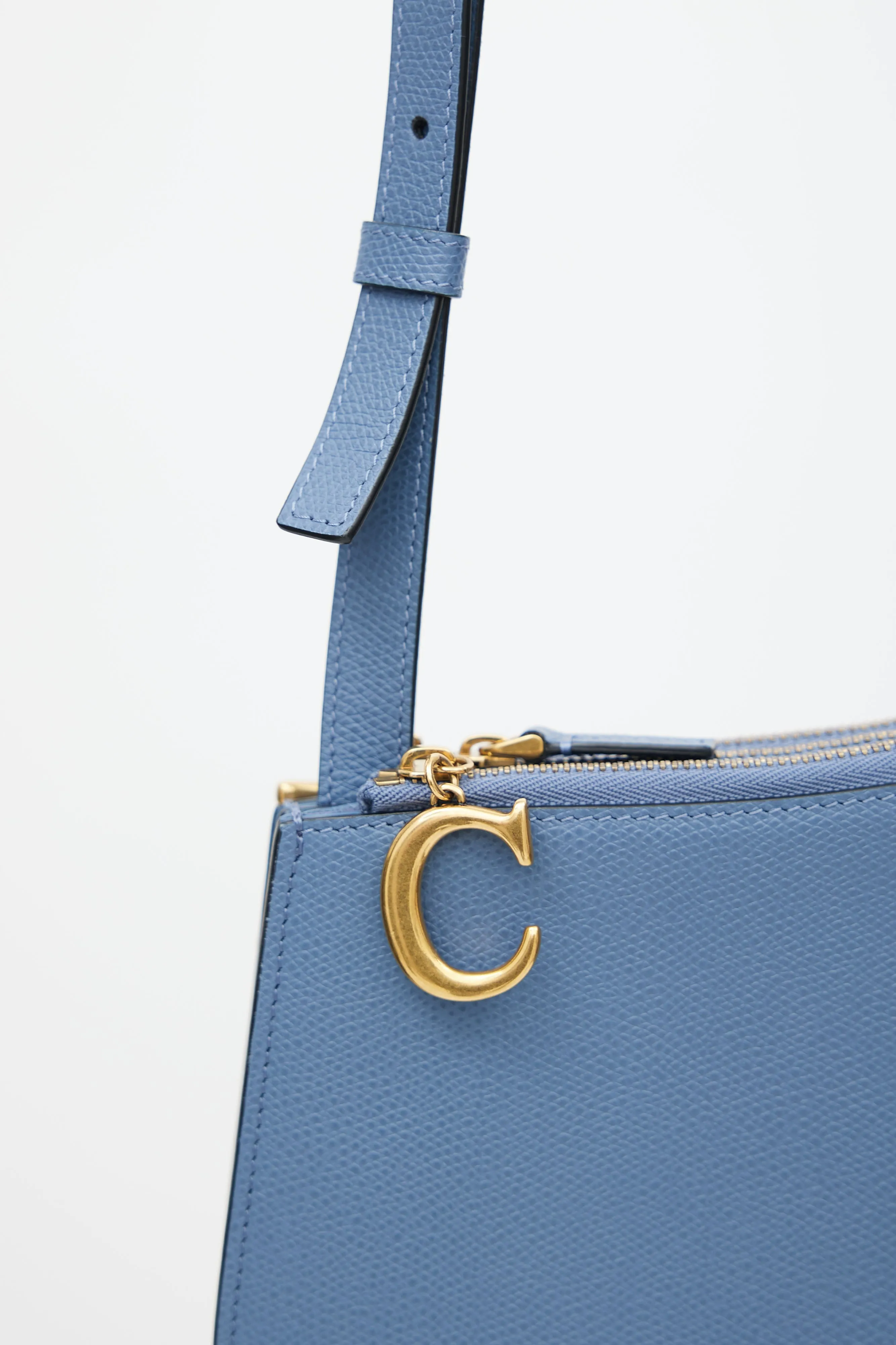 Blue Leather Saddle Triple Zip Crossbody Bag