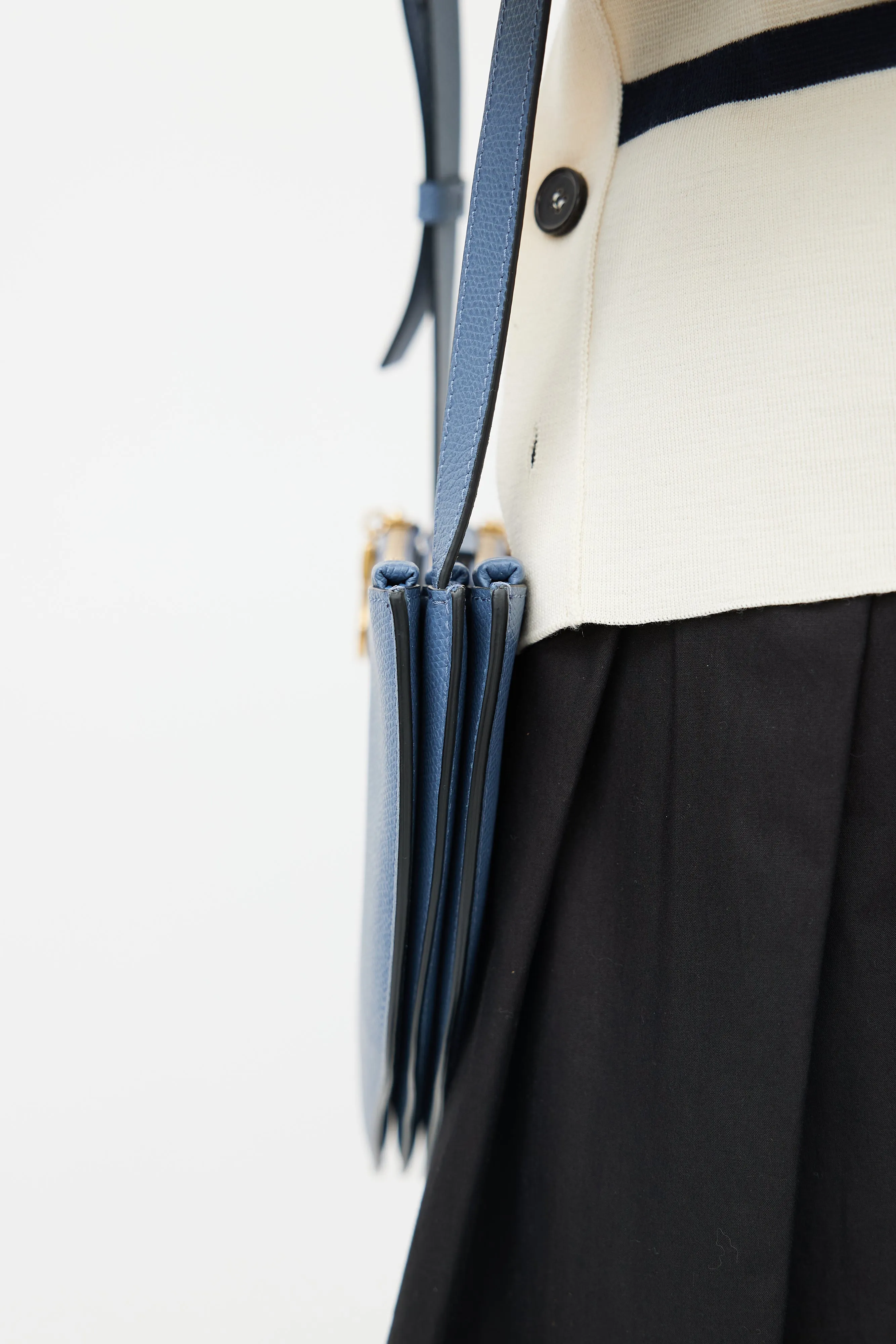 Blue Leather Saddle Triple Zip Crossbody Bag