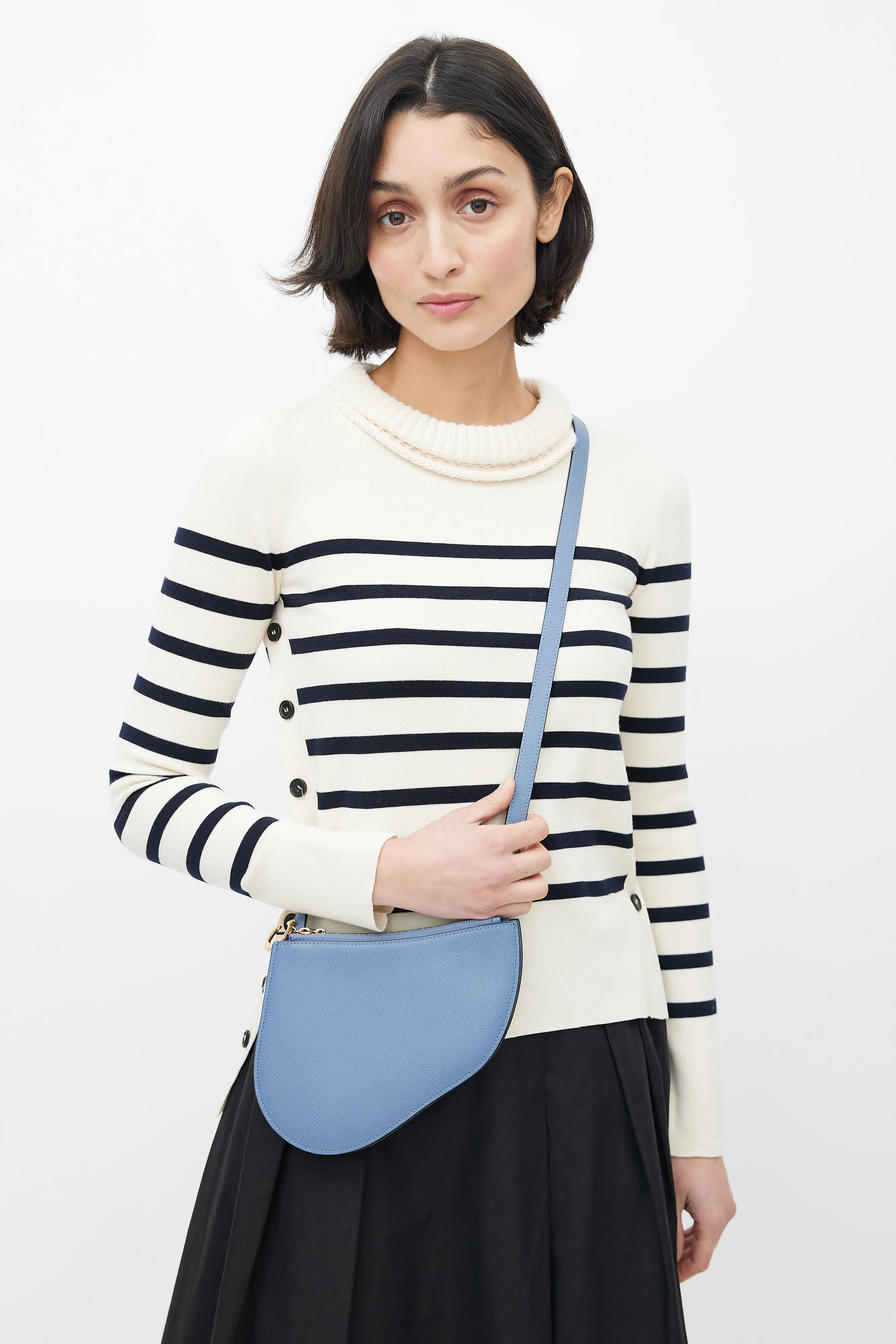 Blue Leather Saddle Triple Zip Crossbody Bag