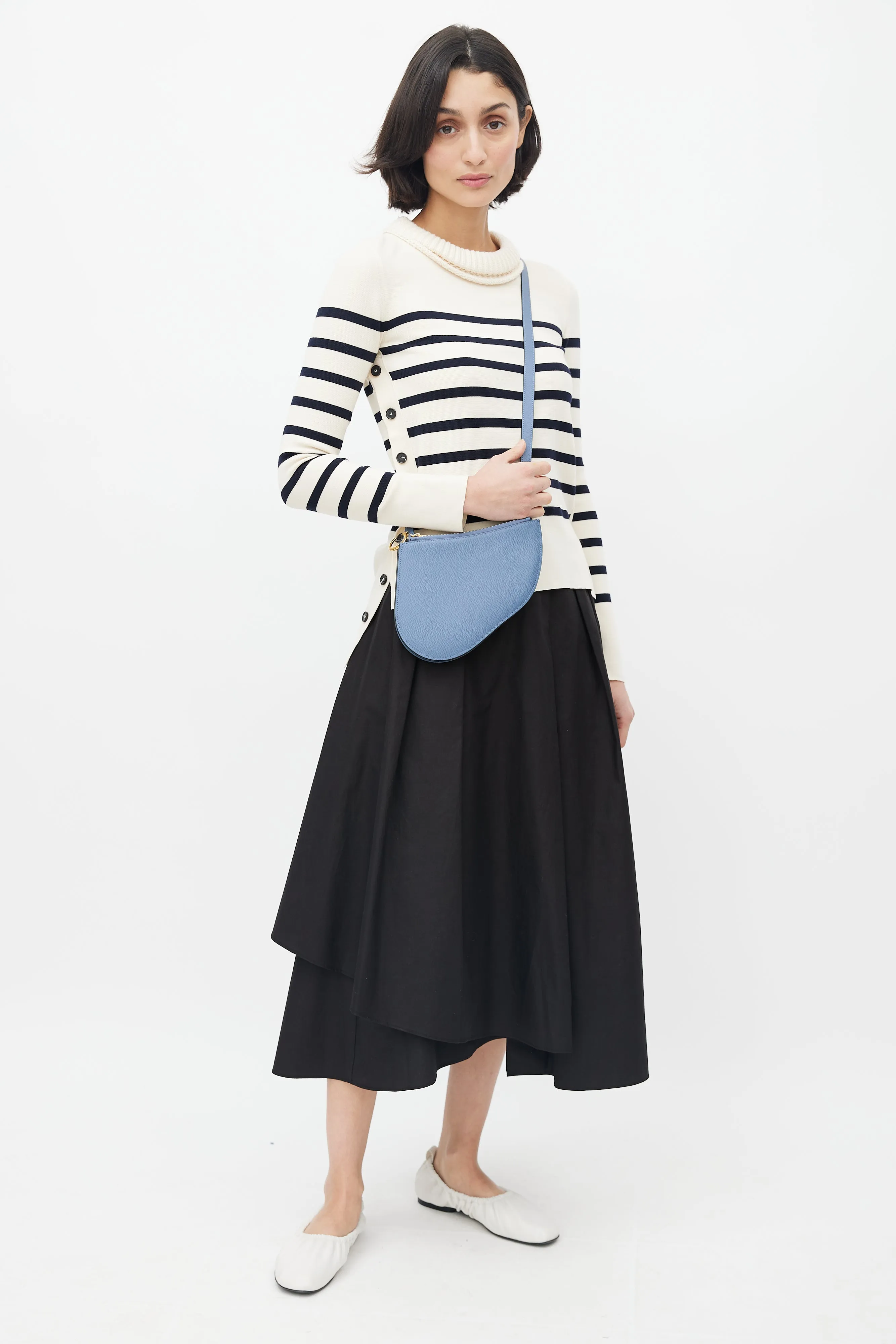 Blue Leather Saddle Triple Zip Crossbody Bag