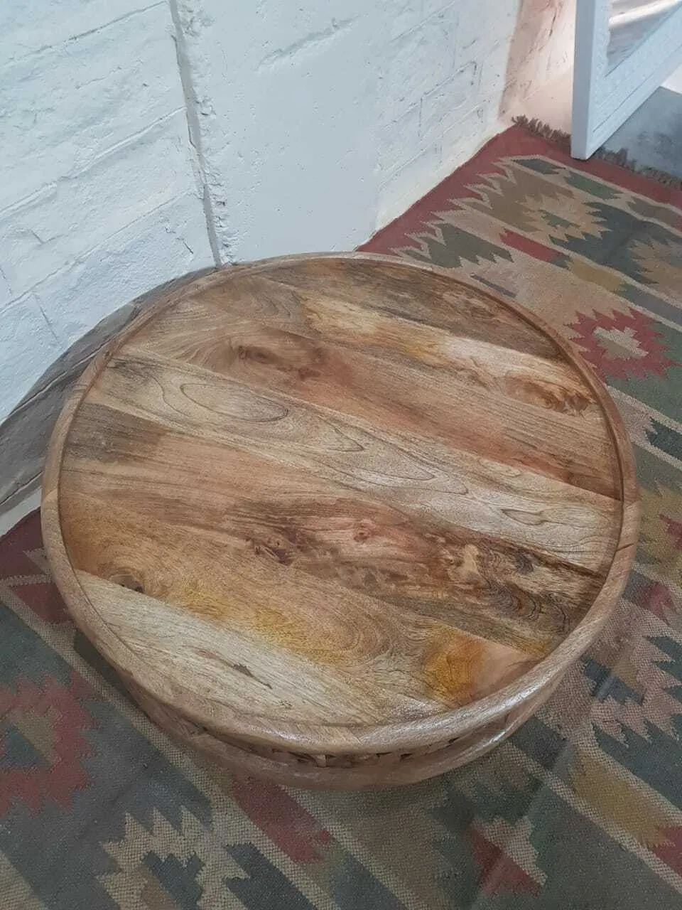 Bristol Wooden Carved Round Coffee Table Natural 80 x 80 x 30 cm