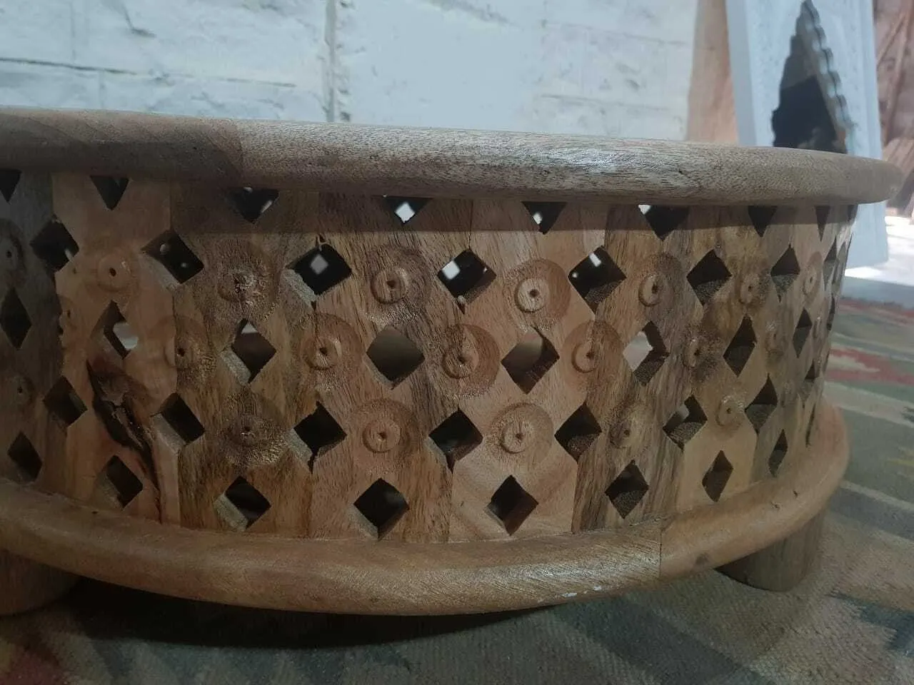 Bristol Wooden Carved Round Coffee Table Natural 80 x 80 x 30 cm