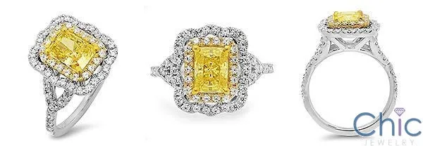 Canary Radiant Two Tone Halo  Cubic Zirconia Ring