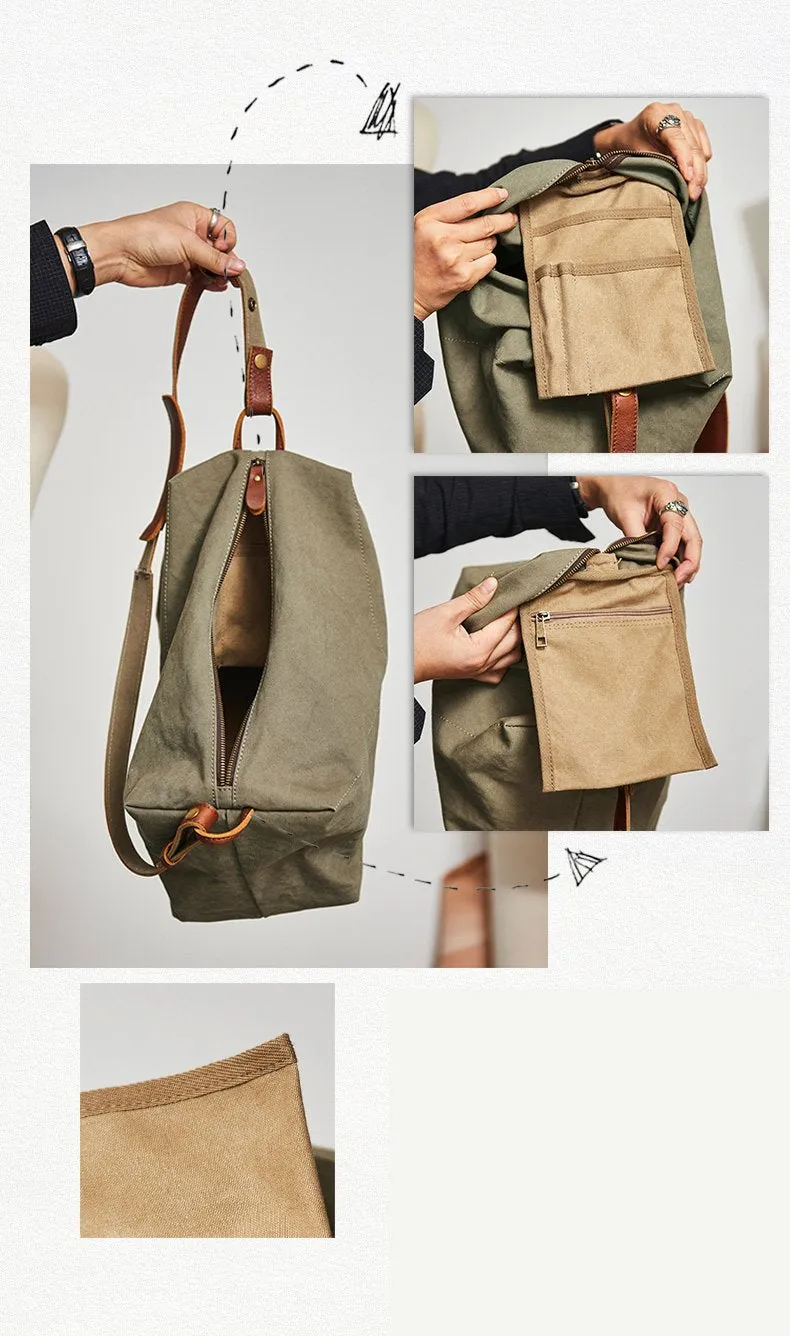 Canvas Cool Mens Green Side Bags Canvas Leather Messenger Bags Canvas Travel Courier Bag for Men