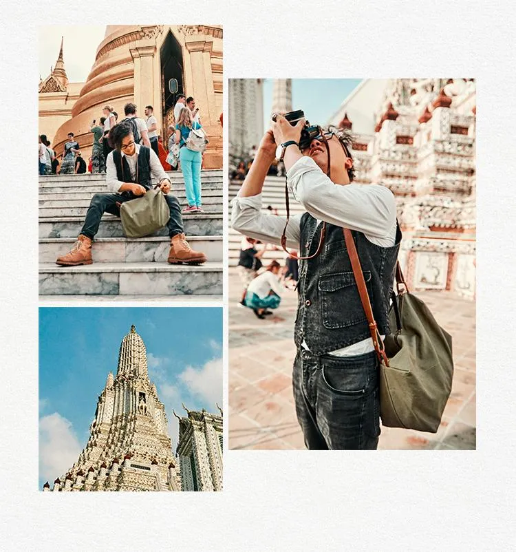 Canvas Cool Mens Green Side Bags Canvas Leather Messenger Bags Canvas Travel Courier Bag for Men