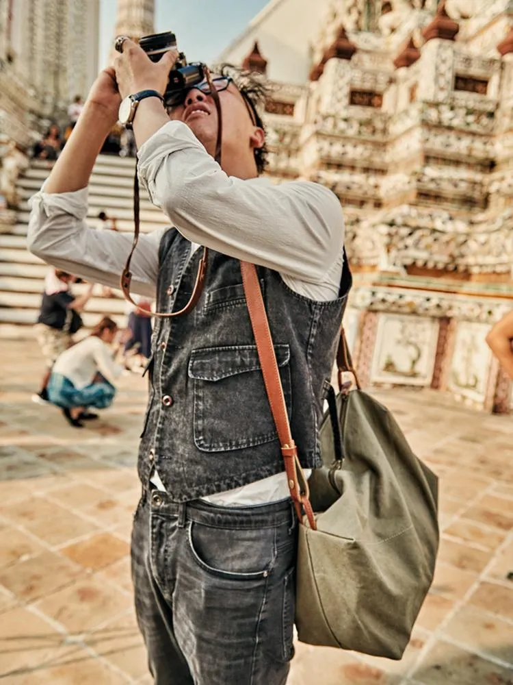 Canvas Cool Mens Green Side Bags Canvas Leather Messenger Bags Canvas Travel Courier Bag for Men
