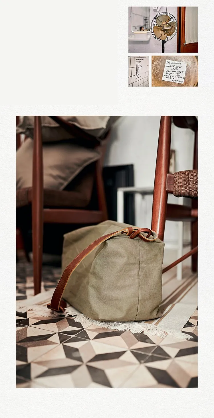 Canvas Cool Mens Green Side Bags Canvas Leather Messenger Bags Canvas Travel Courier Bag for Men
