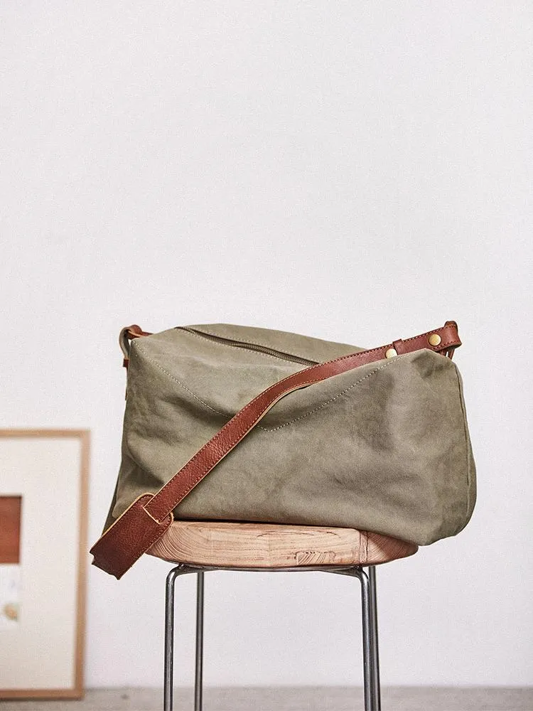 Canvas Cool Mens Green Side Bags Canvas Leather Messenger Bags Canvas Travel Courier Bag for Men